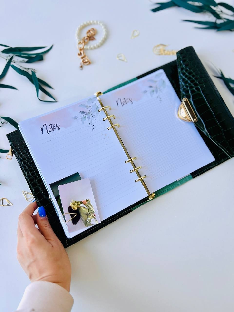 Green Genuine Leather Organizer – Croc Print notebook