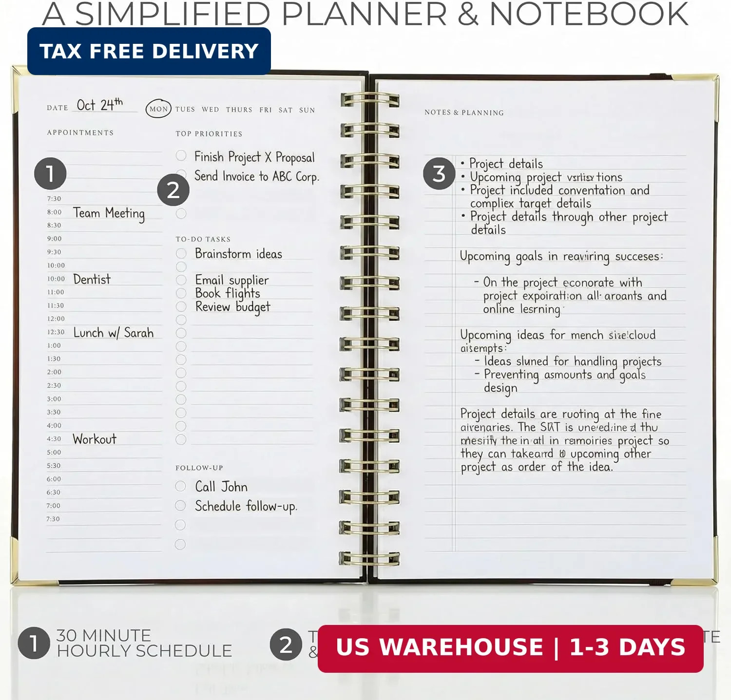 Aesthetic Daily Planner And Notebook With Hourly Schedule – Beautiful Spiral To