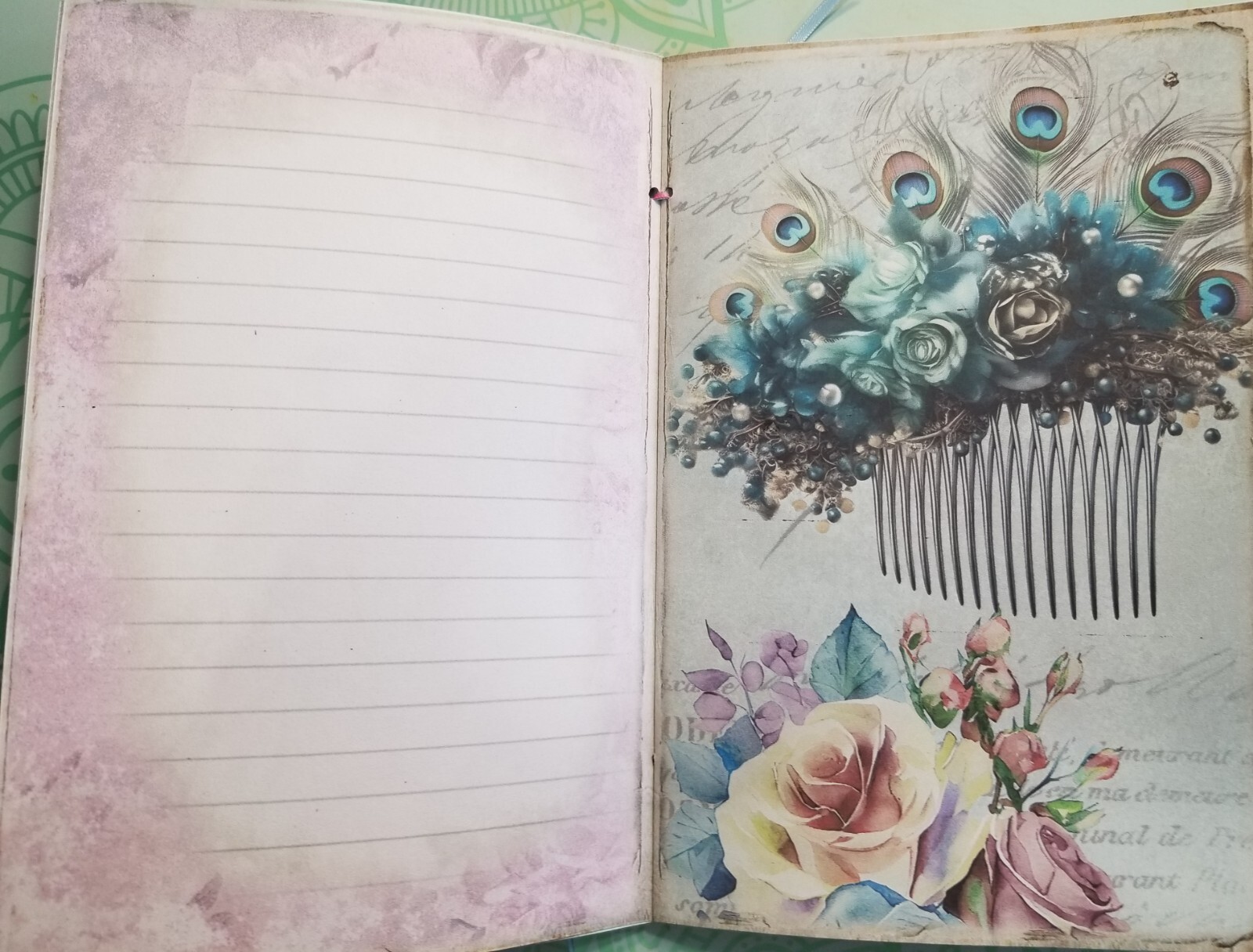 Junk Journal Booklet “VICTORIAN PEACOCK” HANDMADE Cards, Pockets, Ephemera