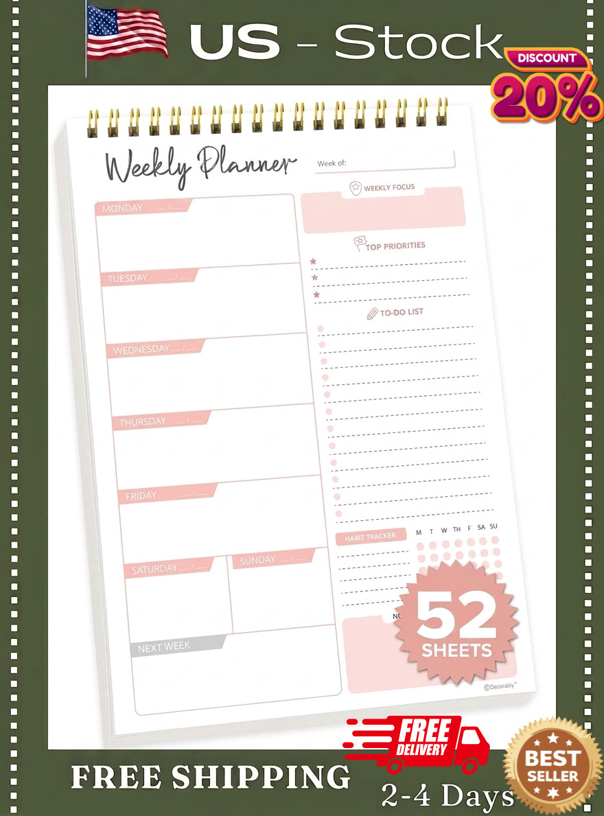 Decorably 52 Sheets Nude Pink Undated Weekly Planner Notepad, 6.5x10in Spring…