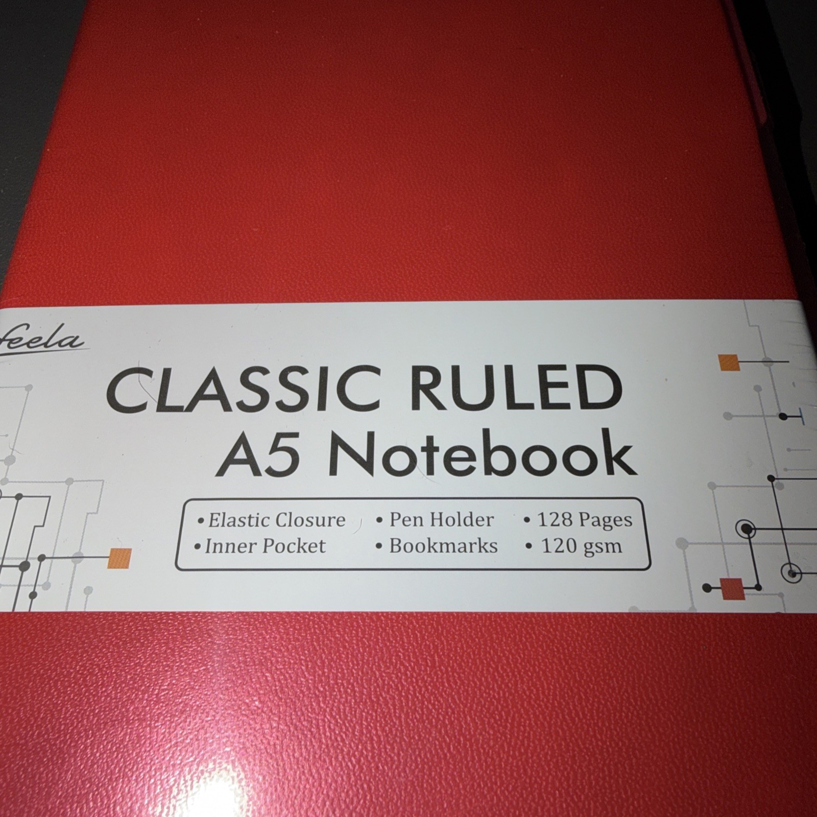 Feela Classic A5 Ruled w/Pen Journal, Diary, etc – Red New!