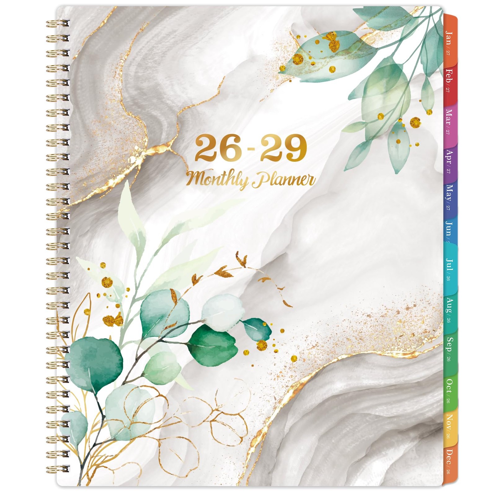 Monthly Planner 2026-2029 – 3 Year 9×11 inches, white, gold