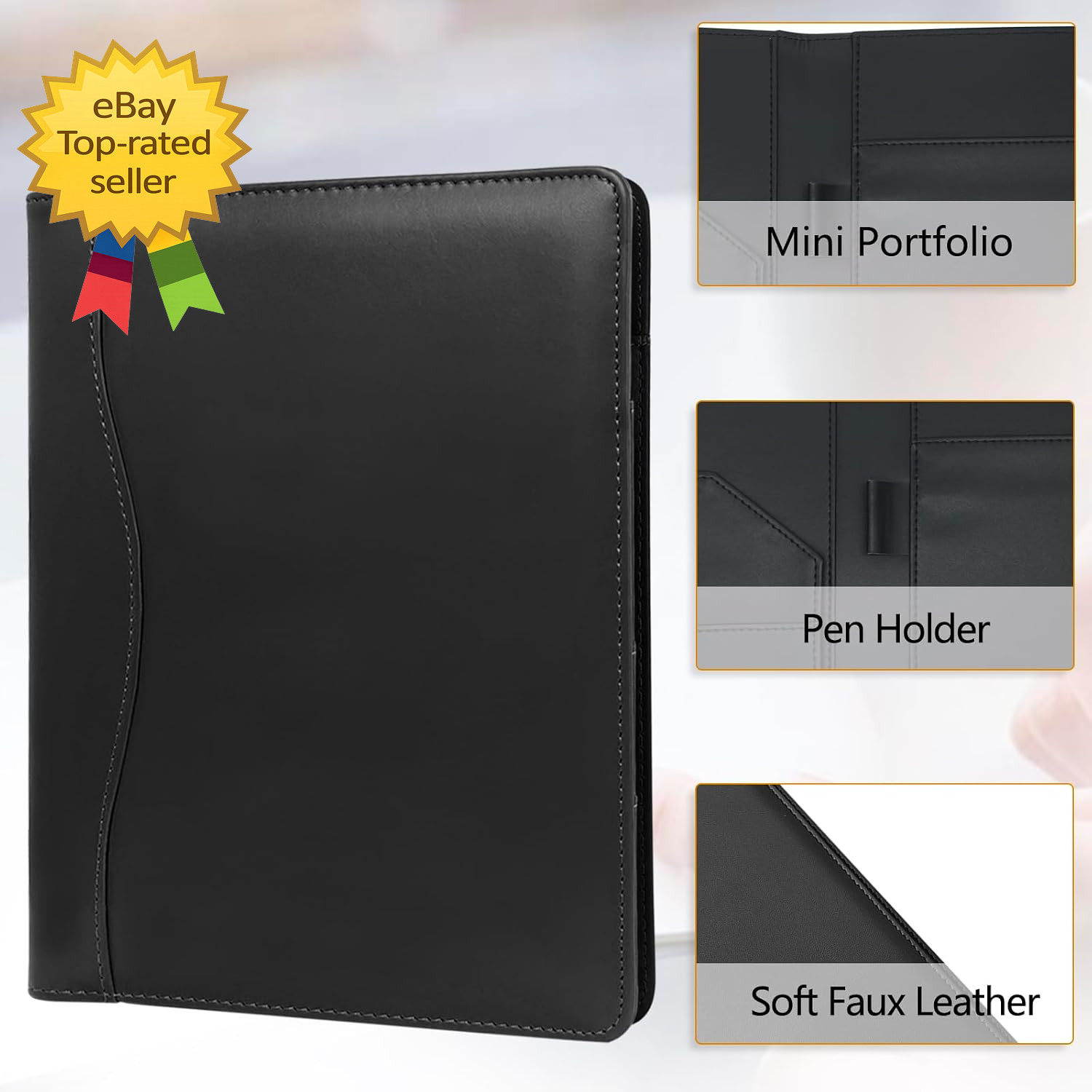 Leather Portfolio Binder 5 X 8 A5 Soft Padfolio Business Document Organizer Blac