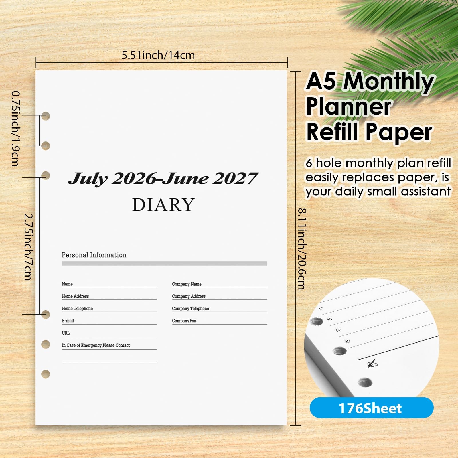 2026–2027 Weekly Planner Refills for A5 6-Ring Binder, Monthly Planner Jul 20…