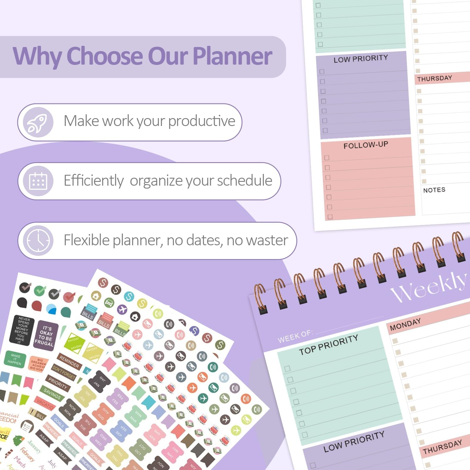 Weekly To Do List Notepad, 52 Undated Sheets Letter (8.5 x 11 inches), Purple