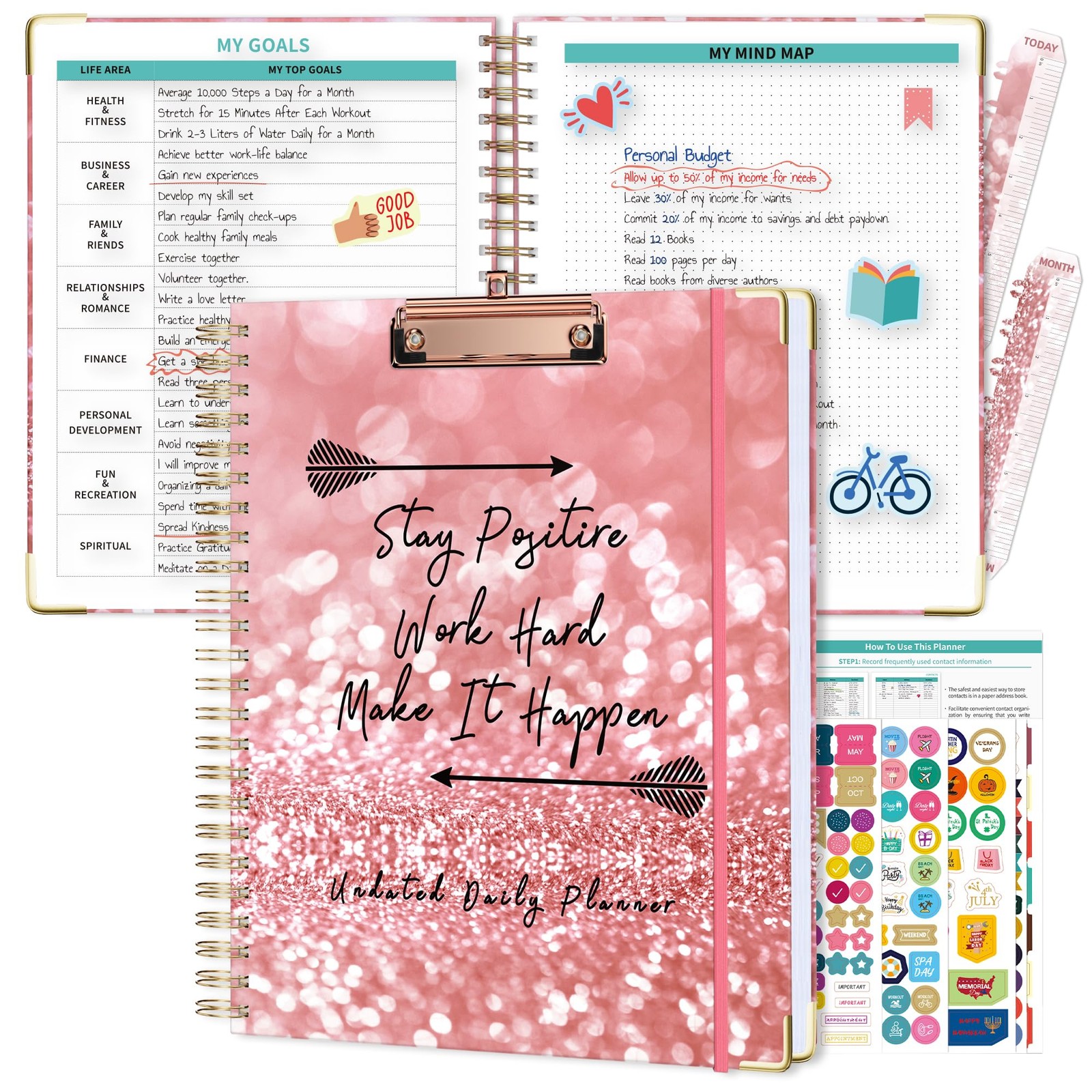 Undated Spiral Bound Planner Daily, Weekly and Monthly Planner, Pink Teacher …