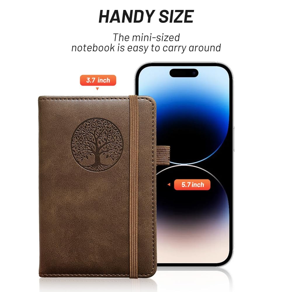 BIYUNRO Small Pocket Notebook Leather Journal Mini Brown