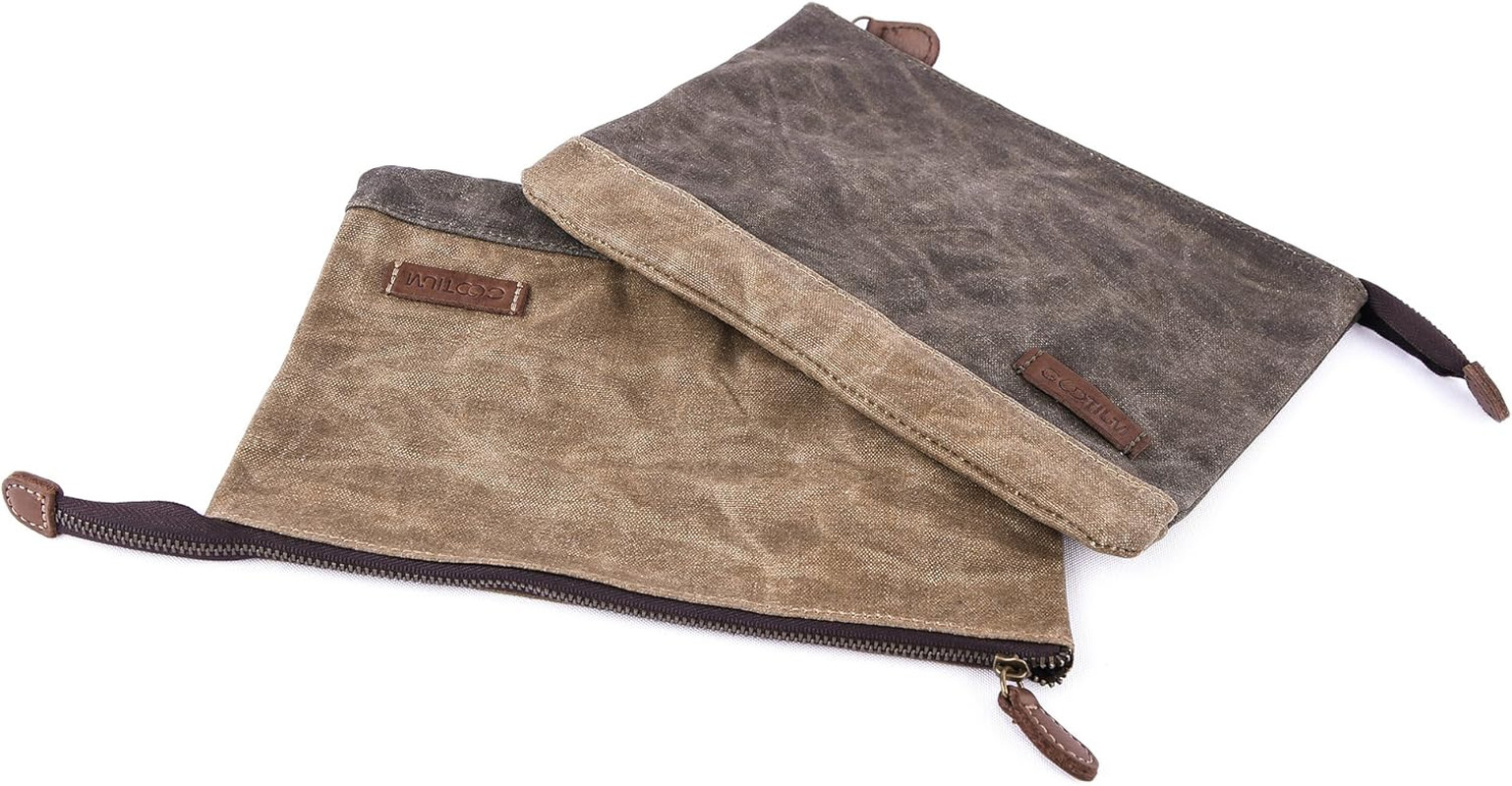 Waxed Canvas Stationary Organizer Set – 2 Zipper Pouch and Pencil Case