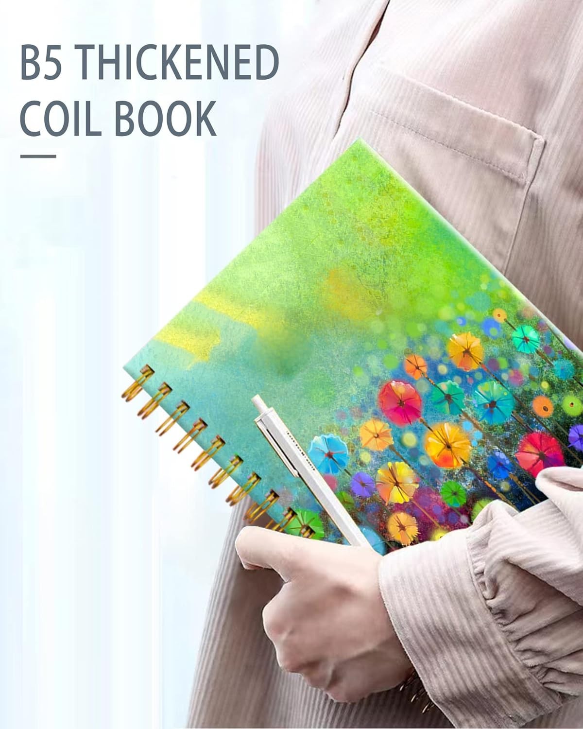 Spiral Notebook Twin-Wire Binding A5 Watercolor Floral for School Office Home
