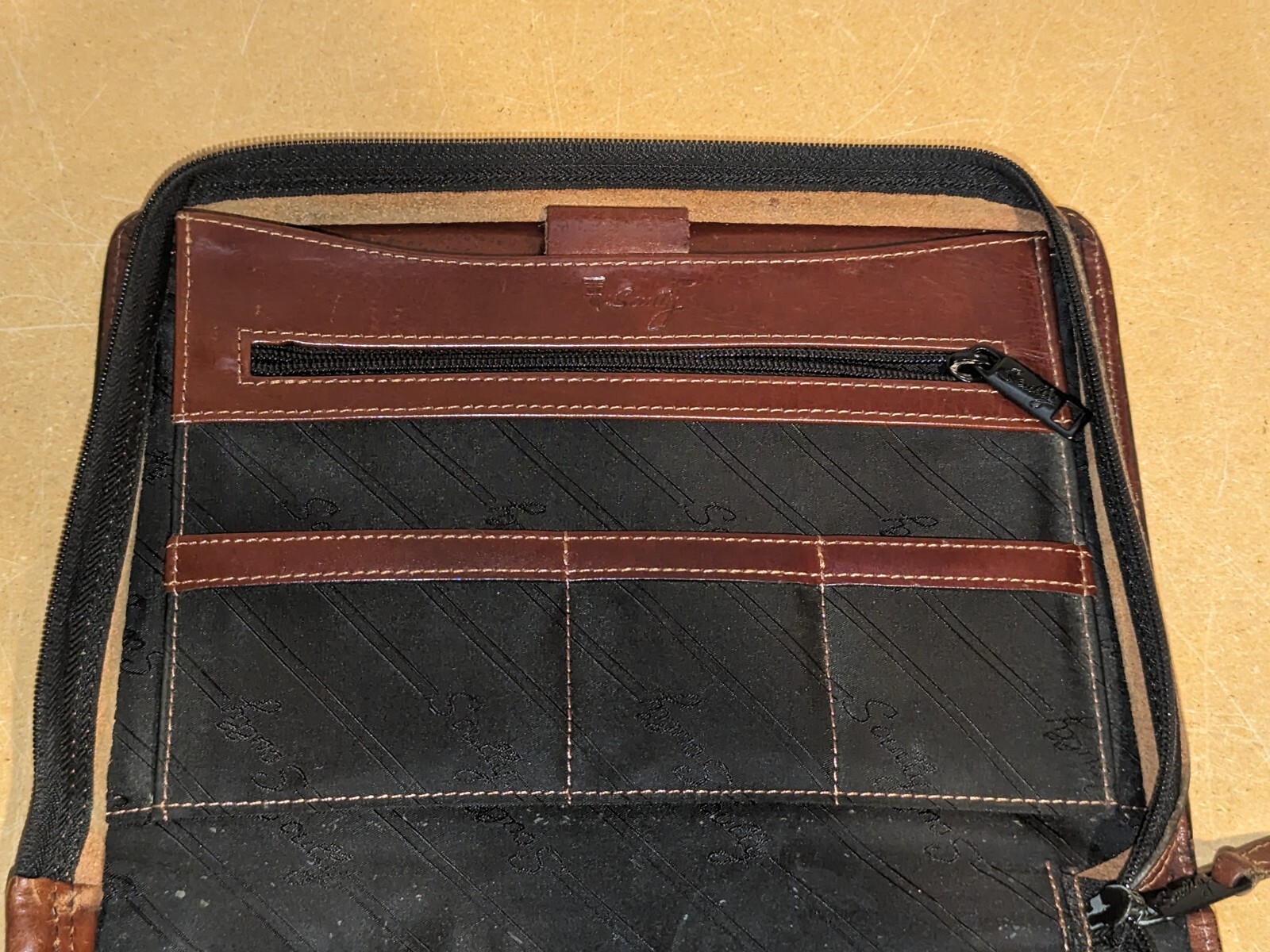 Vintage Scully leather zippered small 8X10 portfolio organizer Rustic Brown