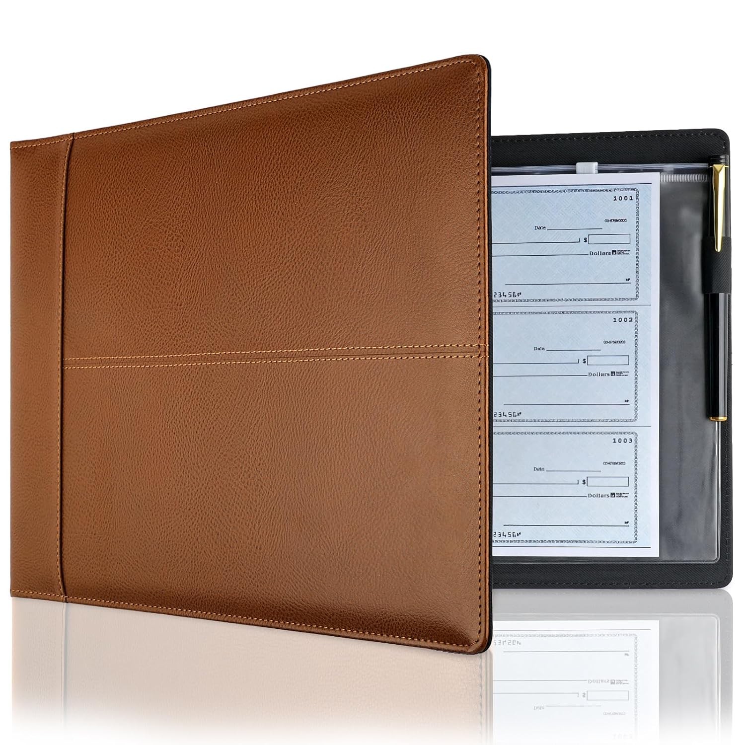Ring Checkbook Binder Premium Leather Organizer 7 Ring Business Checkbook Holder