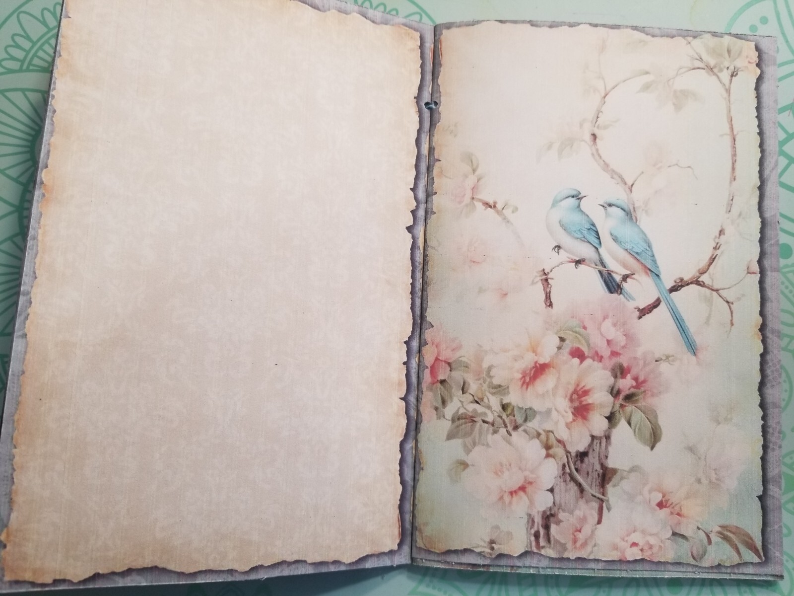 Junk Journal Blank Booklet “BIRDS & FLOWERS” HANDMADE FULL SIZE 8.5″x5.5″ 40pgs