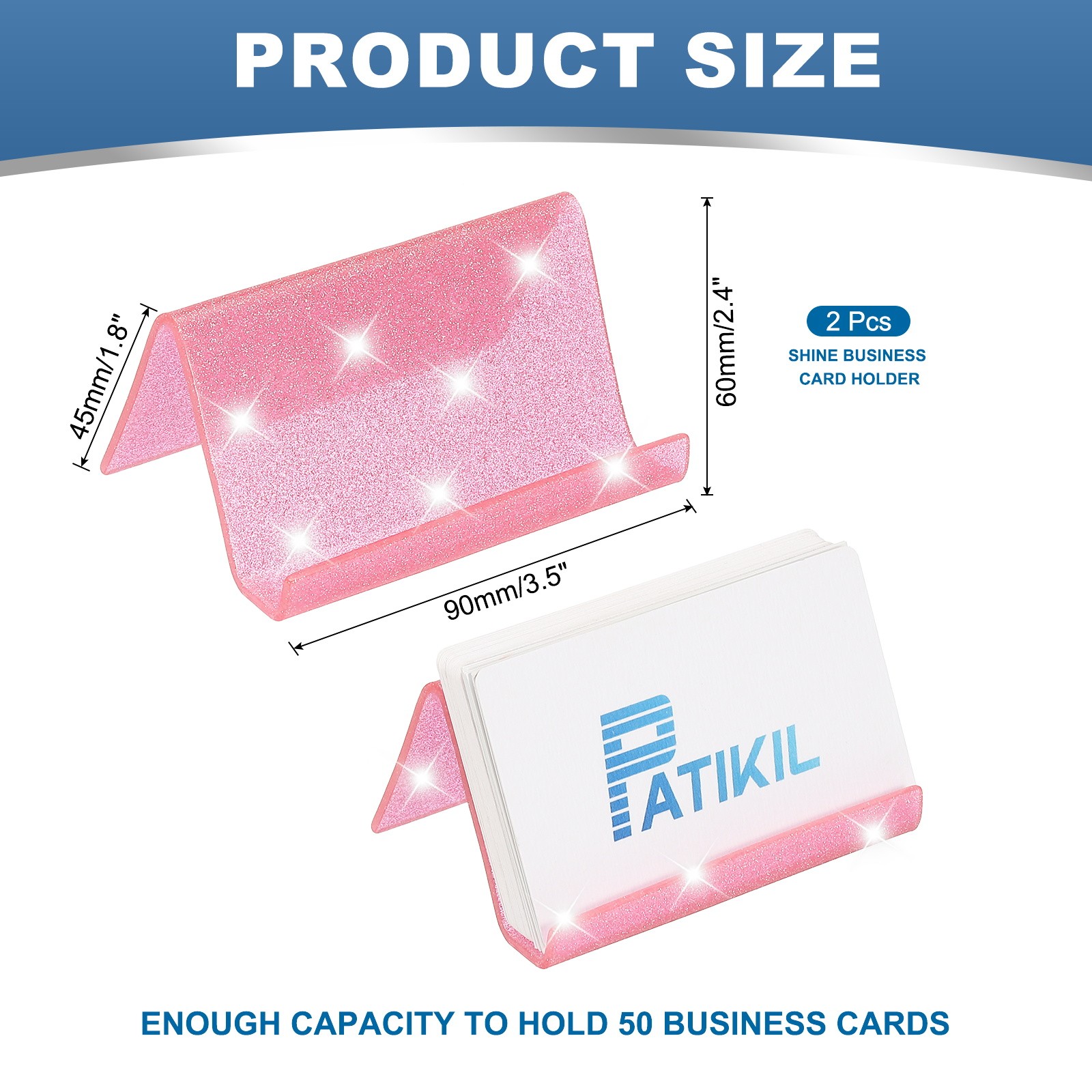 2 x Business Card Holder for Desk Acrylic Card Holders Shine Pink