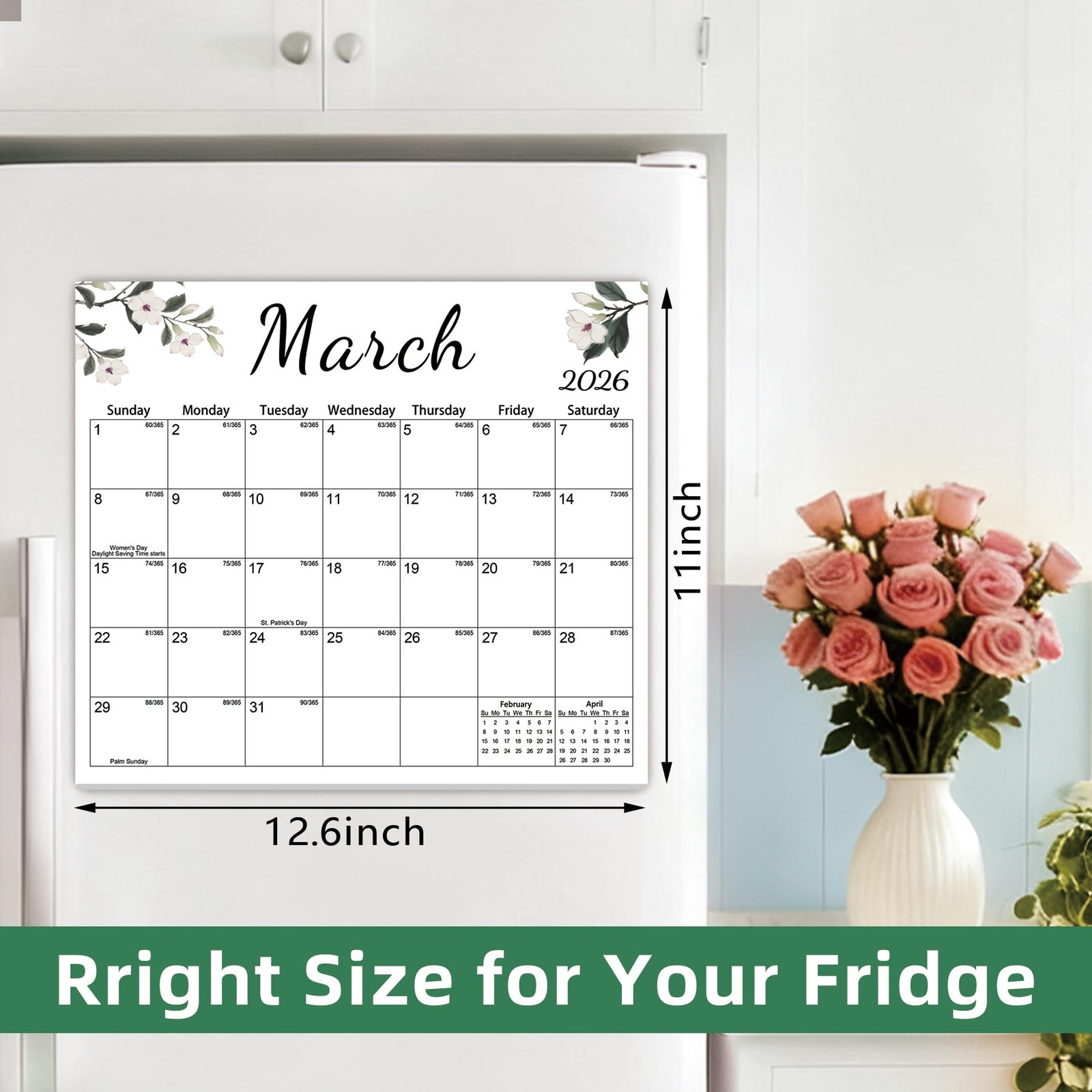 Magnetic 2026 Calendar for Nature -12.6″x11″, Dec 2025 – 2026