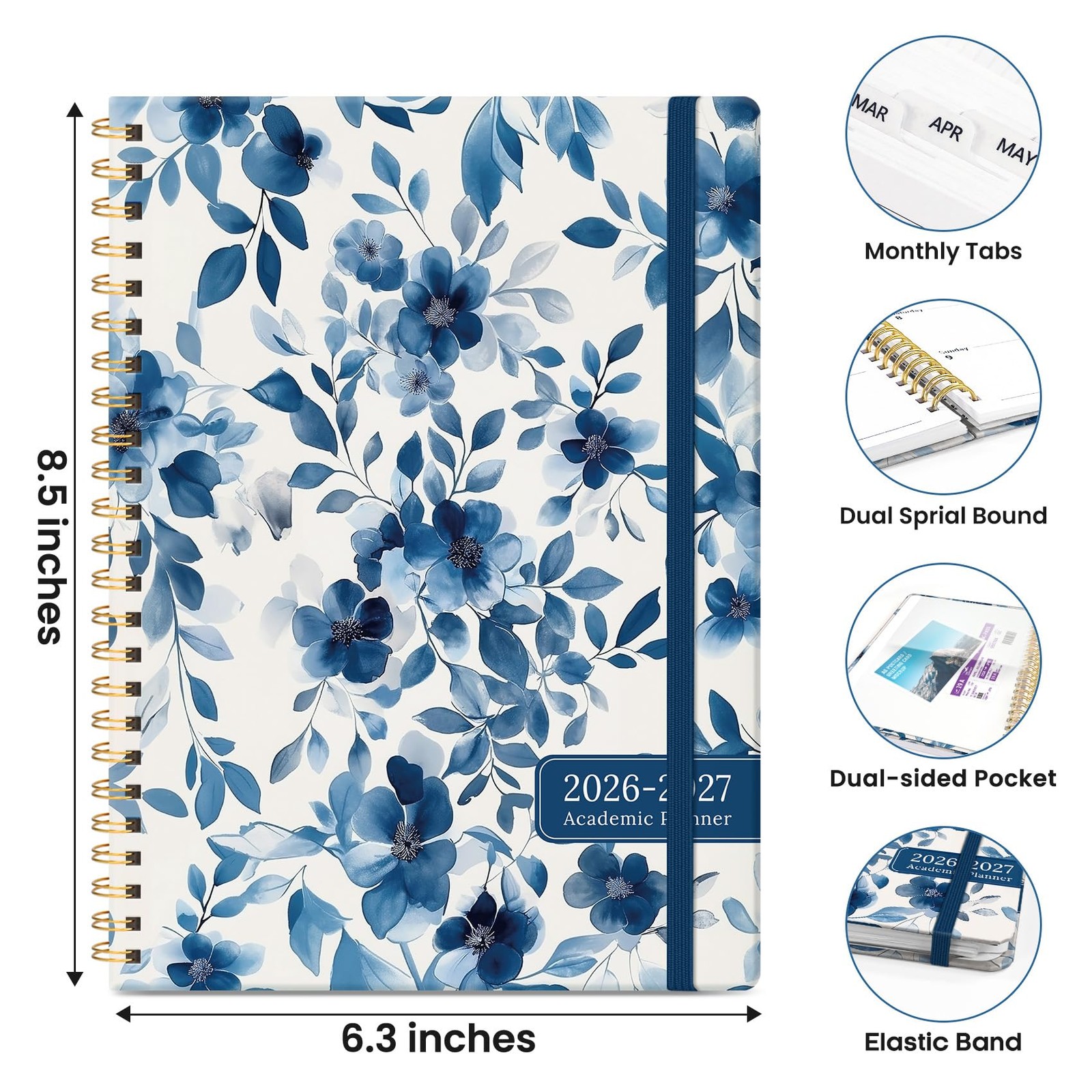 Planner 2026–2027, Academic Weekly 6.3″x8.5″ (A5), A-Watercolor Petal