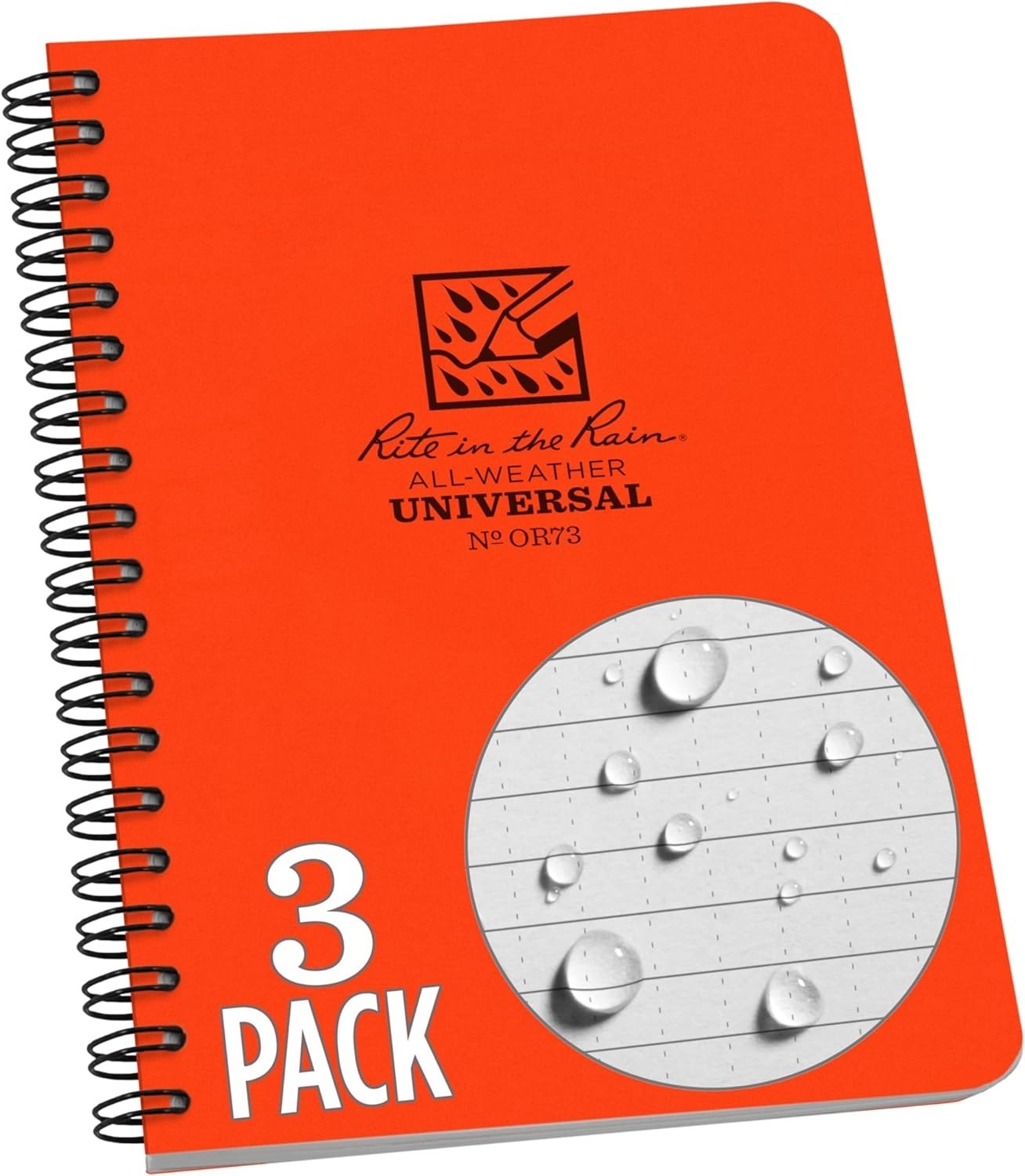 Compact Waterproof Notebook 4.625 Inch x 7 Inch Orange Polydura Cover 3 Count