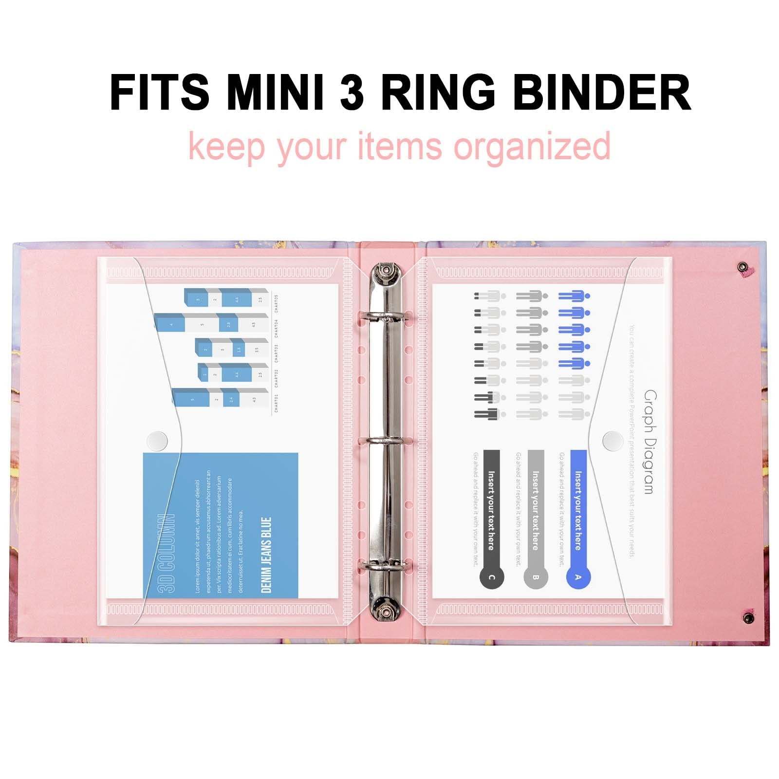 8.5×5.5 Binder Pockets, Poly Mini Binder Pocket 5.5 x 8.5 inches, 7-Hole Punched