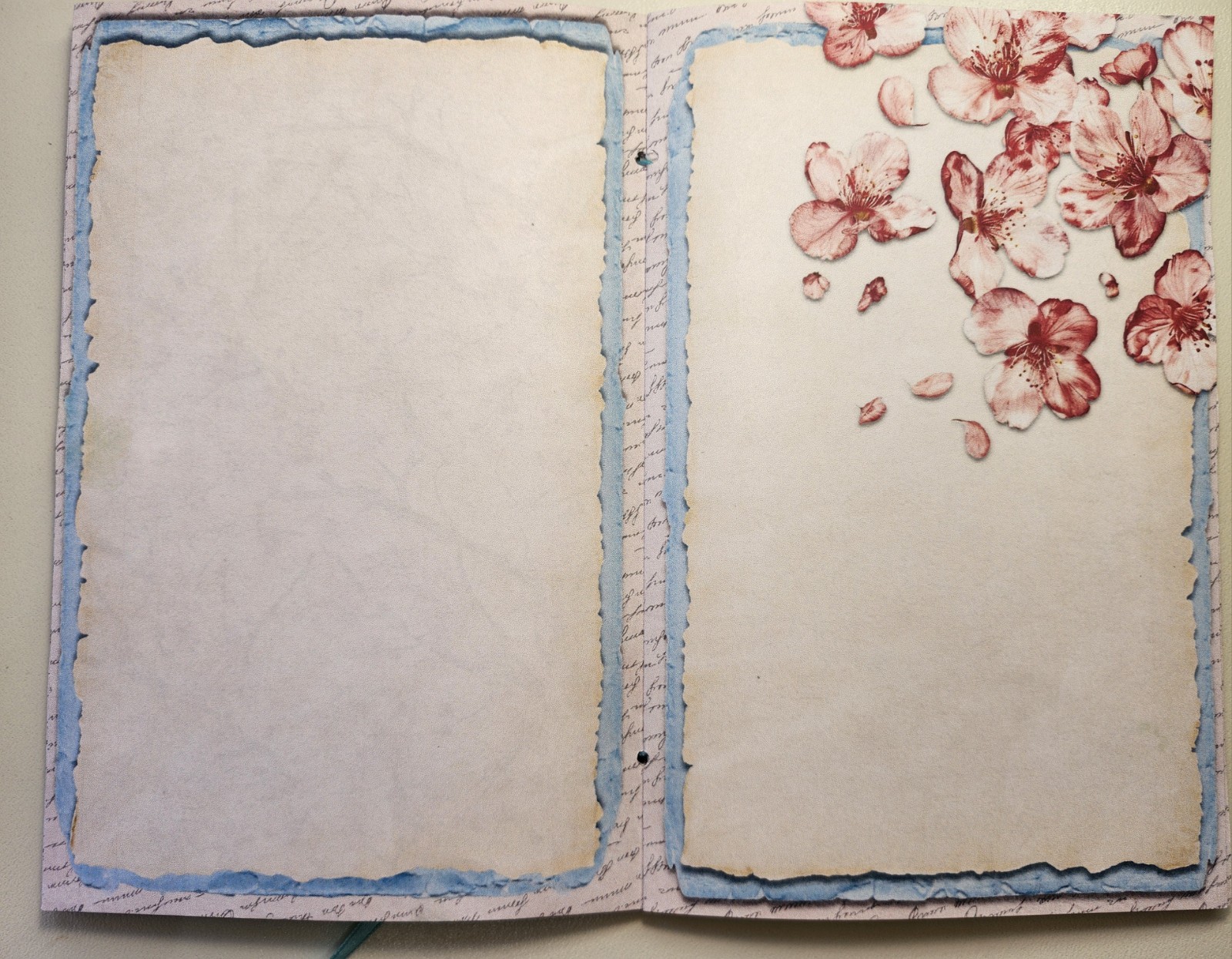 Junk Journal Blank Booklet “CHERRY BLOSSOM” HANDMADE Florals LG 5.5″x8.5″ 40pgs