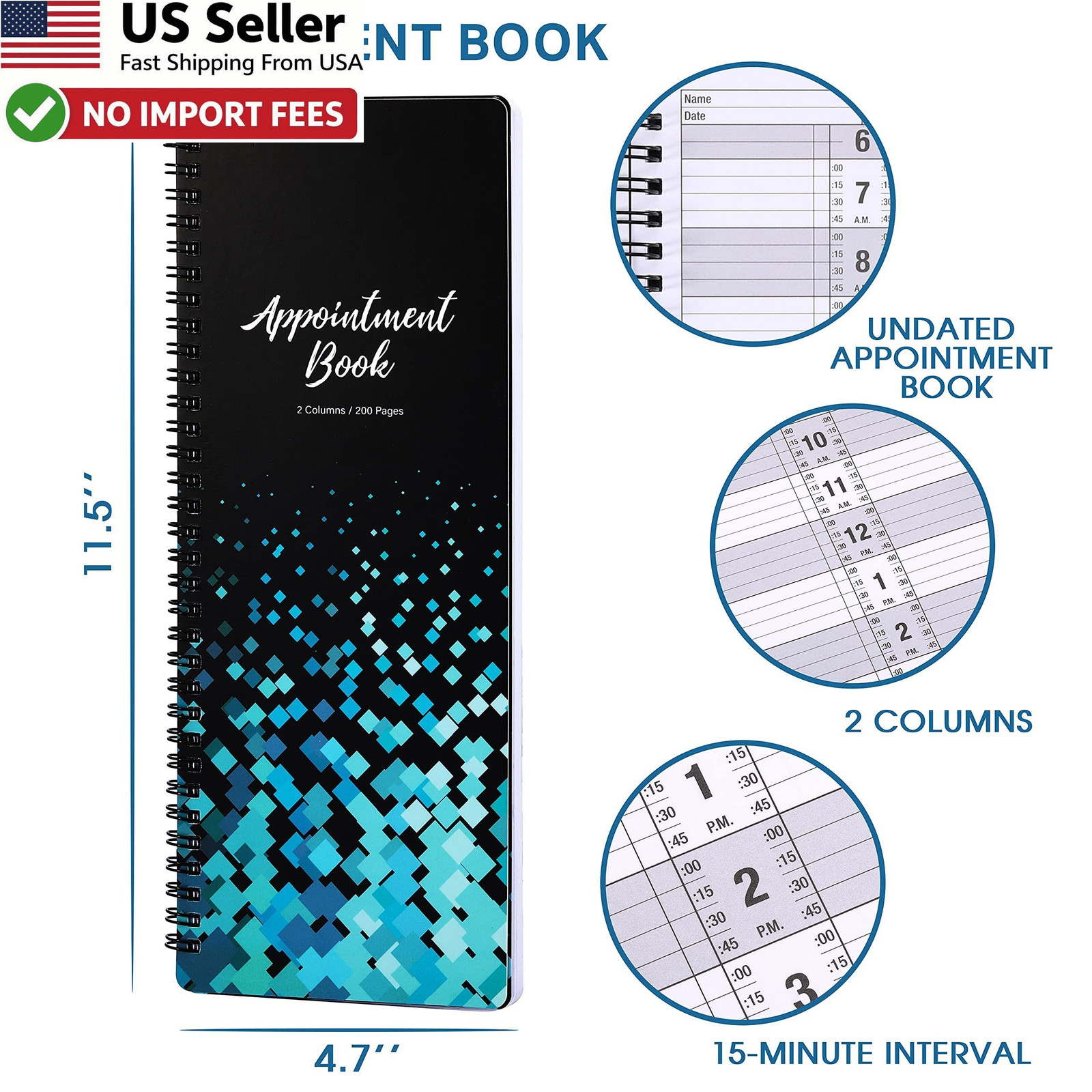 Poluma Appointment Book – Salon Book, 11.5″ x 4.7″, Medium, Black