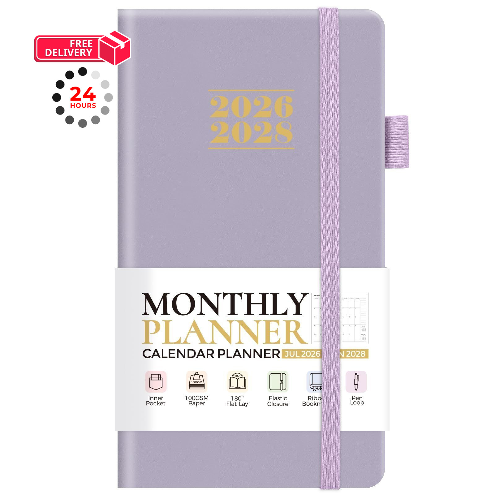 KONVINIT Pocket Calendar 2026-2028, 24-Month 3.54″×6.69″, Purple