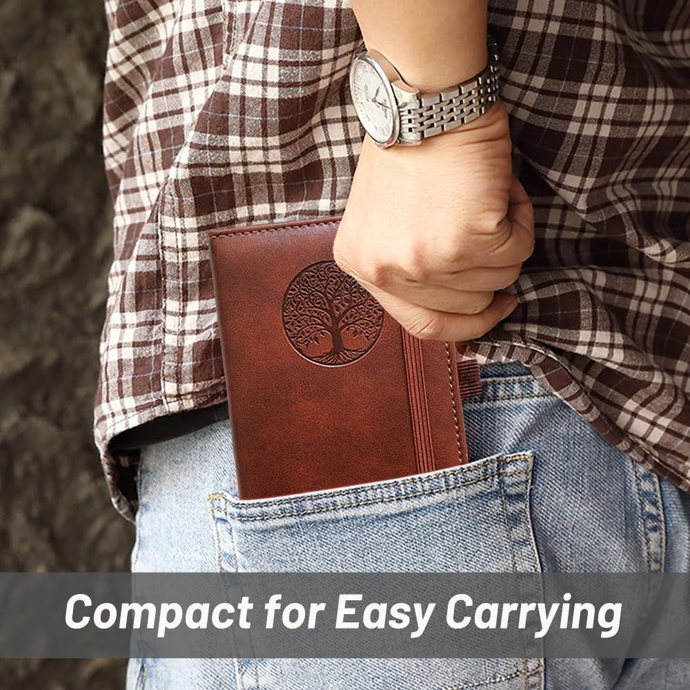 Small Pocket Notebook, Leather Journal Mini (Brown)