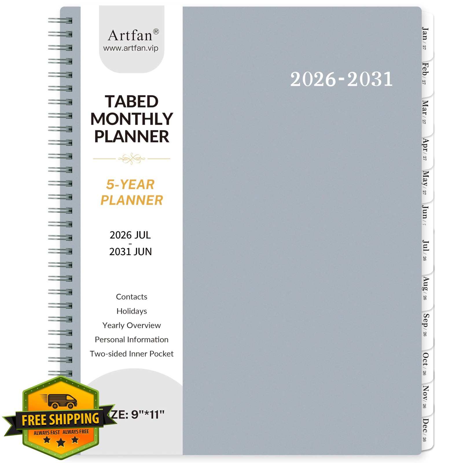 Artfan 5 year monthly planner, grey A4