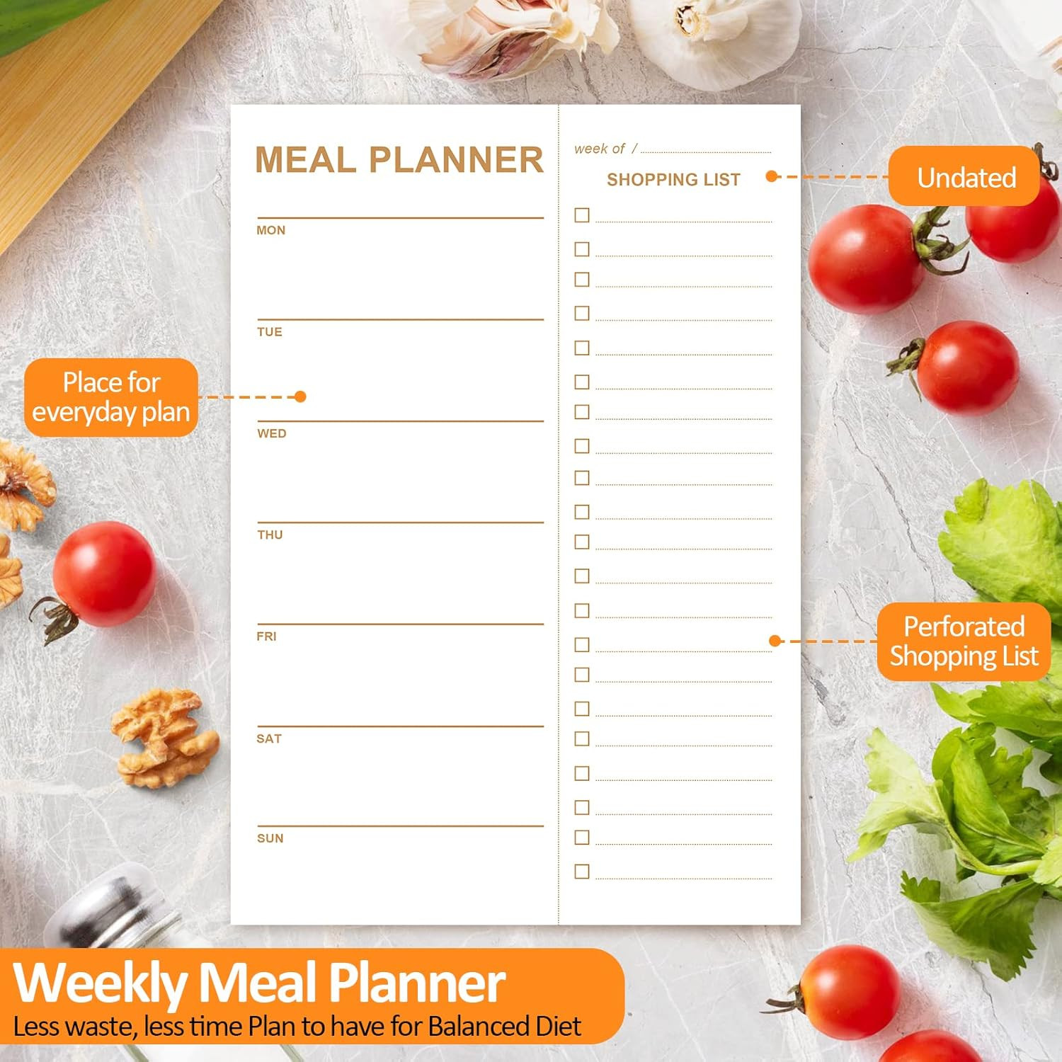 Weekly Meal Planner – 2 Pack Undated Tear-Off Sheets, Magnetic Meal Planner for