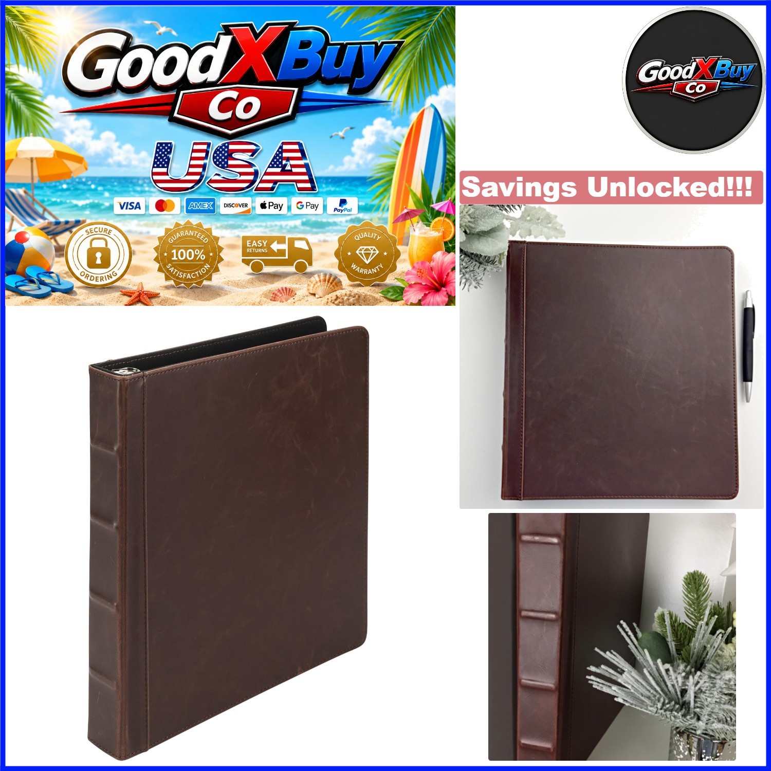 Elegant Vintage Leather 3 Ring Binder Holds 200 Sheets | Professional Organizer