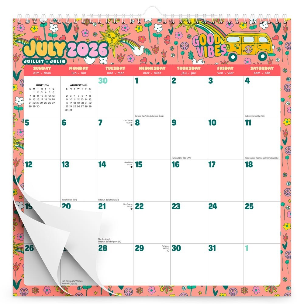 Good Vibes | 2027 12×12″ 18 Months Calendar | Stickers | Jul ’26-Dec ’27