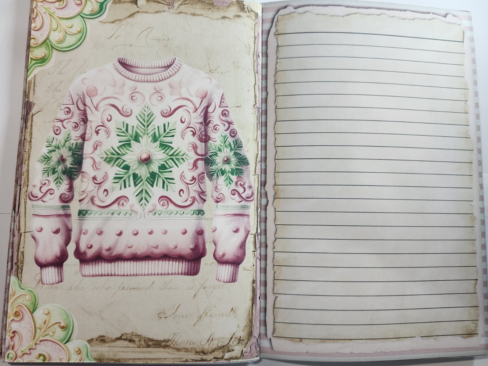 Junk Journal Booklet “PASTEL CHRISTMAS” Christmas Pink Holiday Ephemera, Cards+