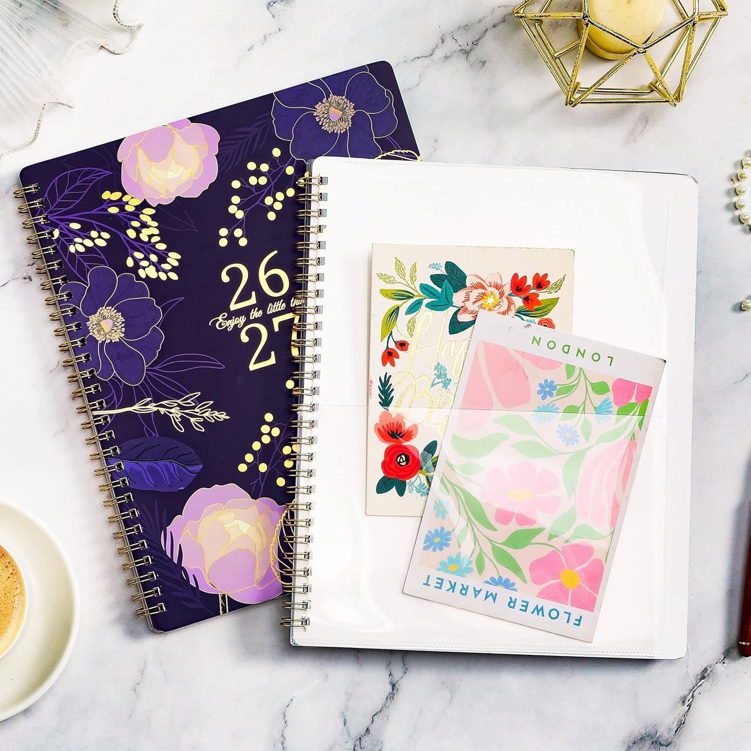 Elegant 2026-2027 Academic Planner | Twin-Wire Binding & Back Pocket | Purple