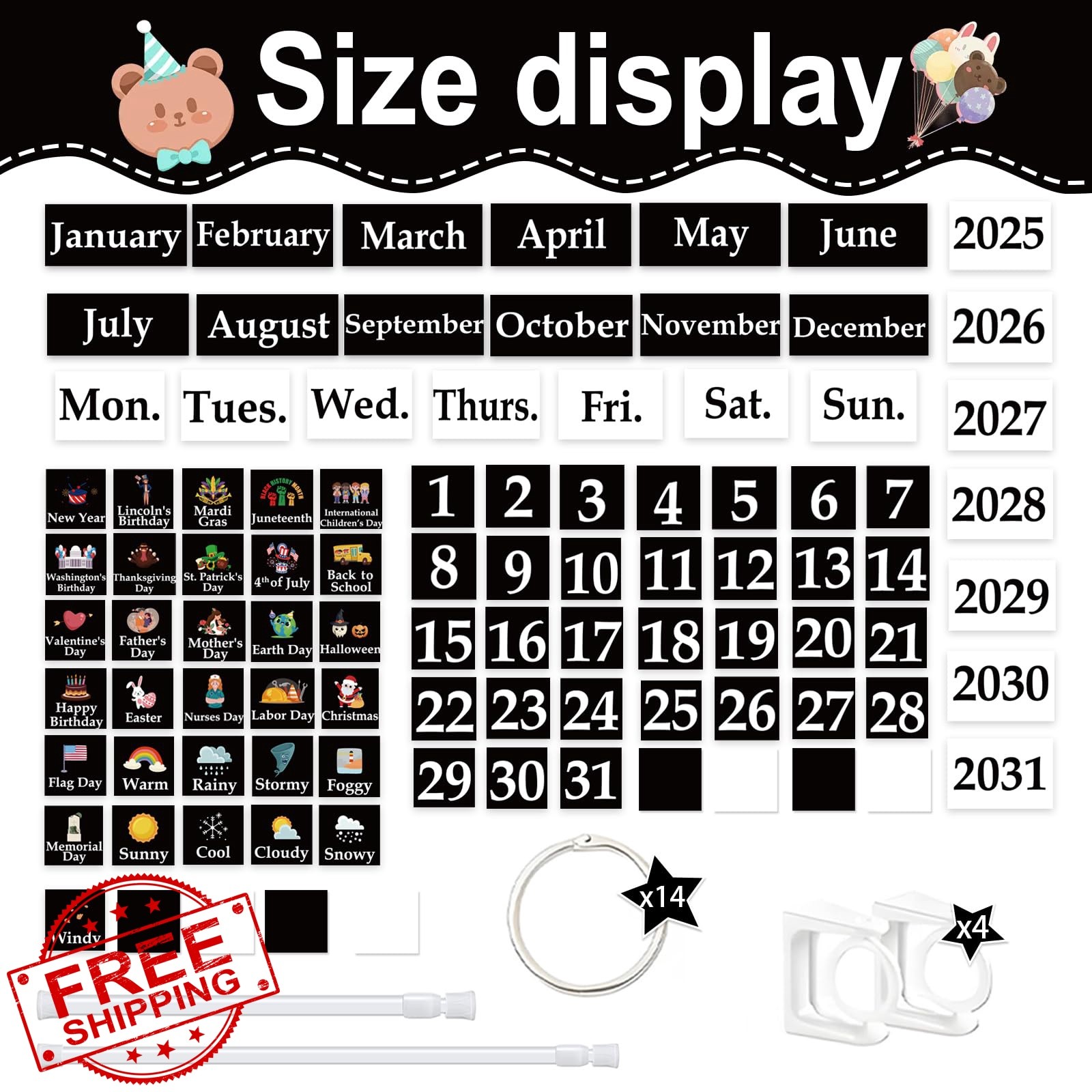EggSun Flip Calendar Black White Classroom