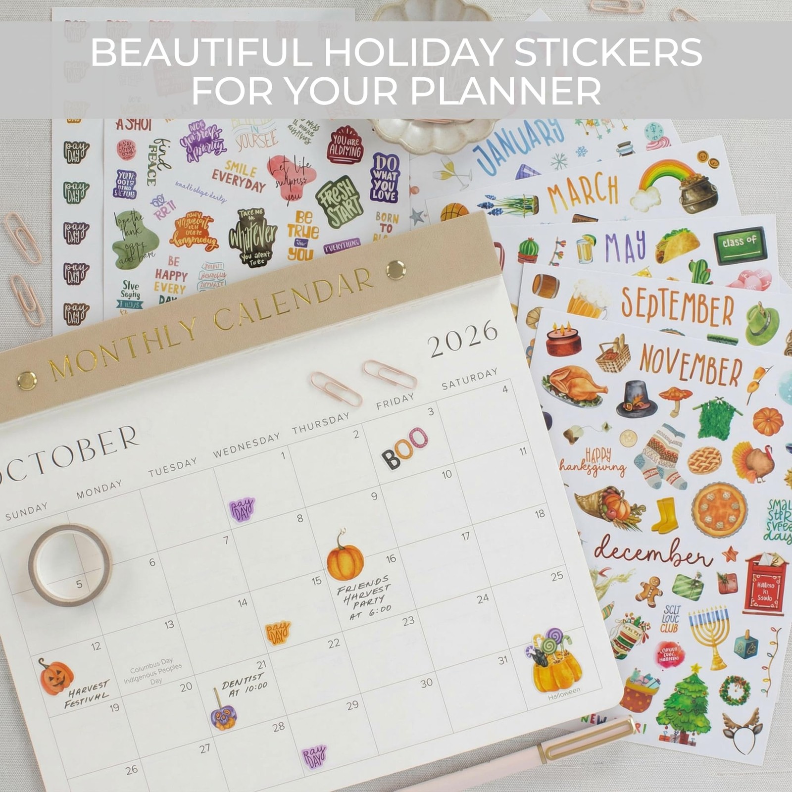 8 Sheets Aesthetic Monthly Planner Stickers 6 x 8 Inch Colorful Set