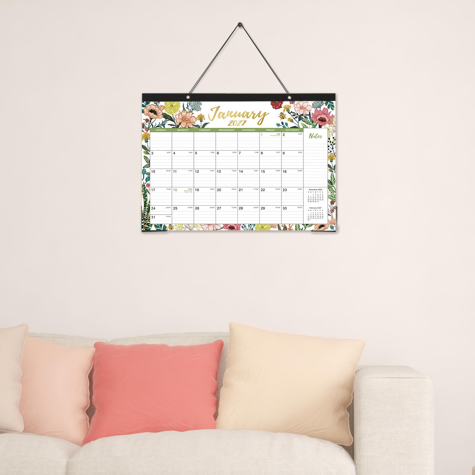 Desk Calendar 2026-2027 – Jul 2026 – Dec 17” x 12” – Flowers, Multicolor