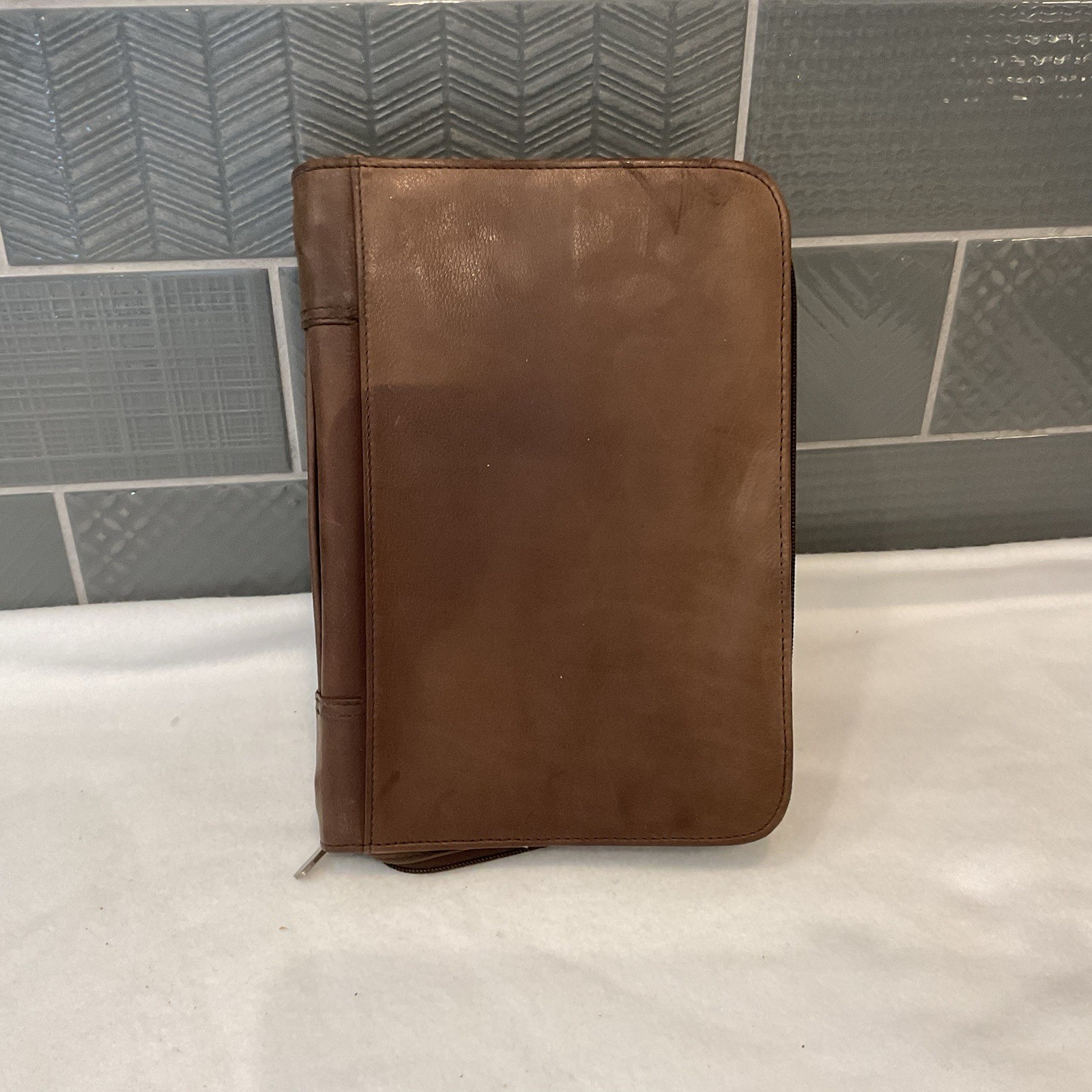 Tannery West Genuine Leather Zip Around Planner Organizer Binder Brown 3 Ring