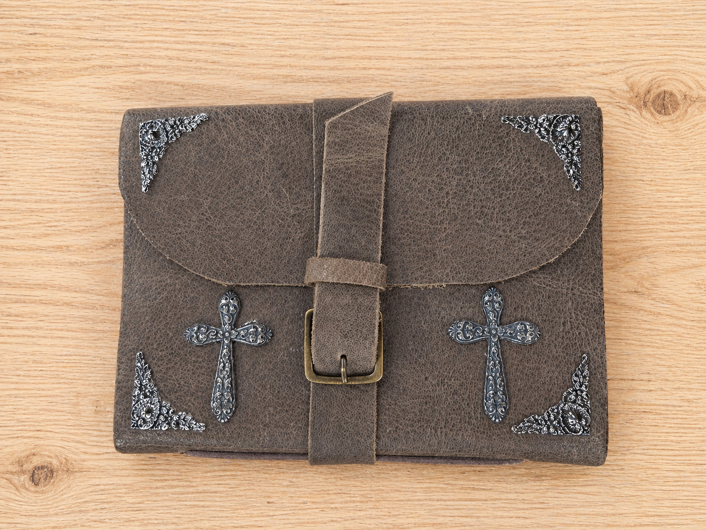 Leather Journal Silver Cross Embossed Strap Closure