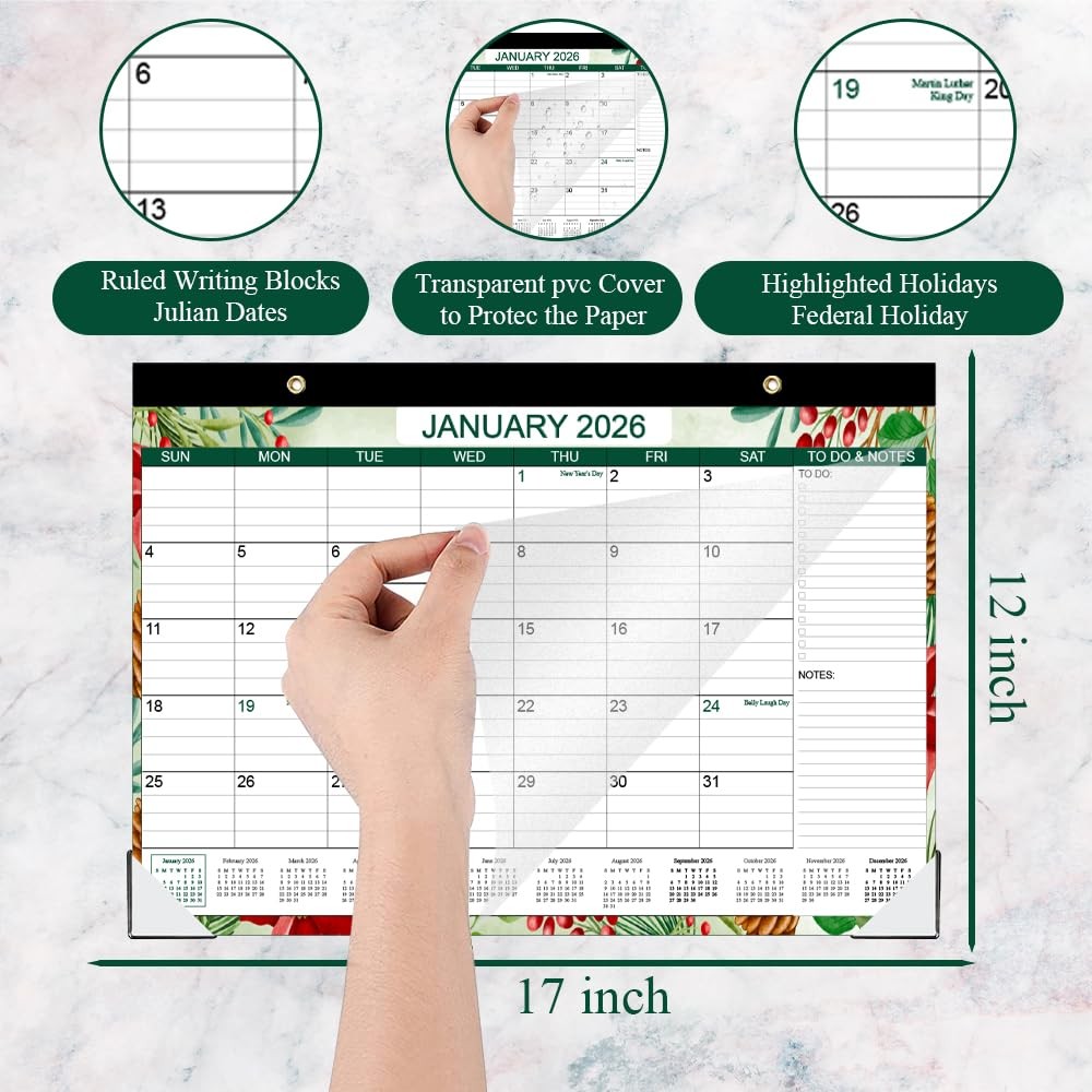 Desk Calendar 2026-2027, Runs Apr 2026 to Jun 2027, 17″ x 12″, Floral