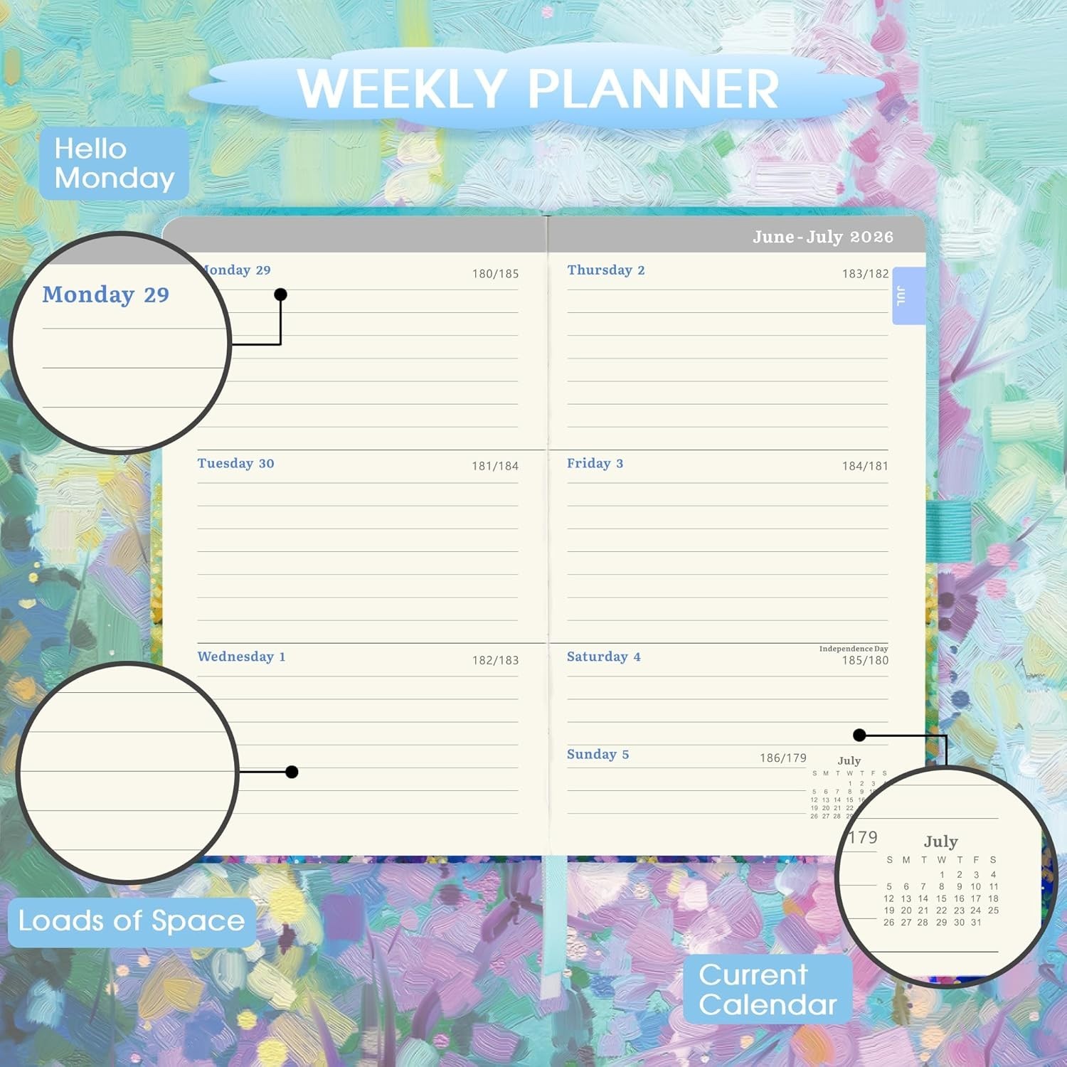 2026 Pocket Planner Oil Painting Cover Weekly Monthly Personal Organizer 2025…