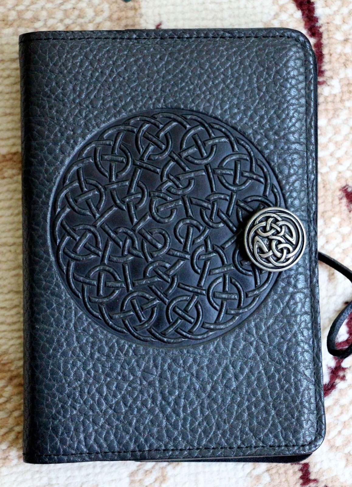 Oberon Design PEBBLED Leather Small Journal Cover – CELTIC SWIRL in Navy