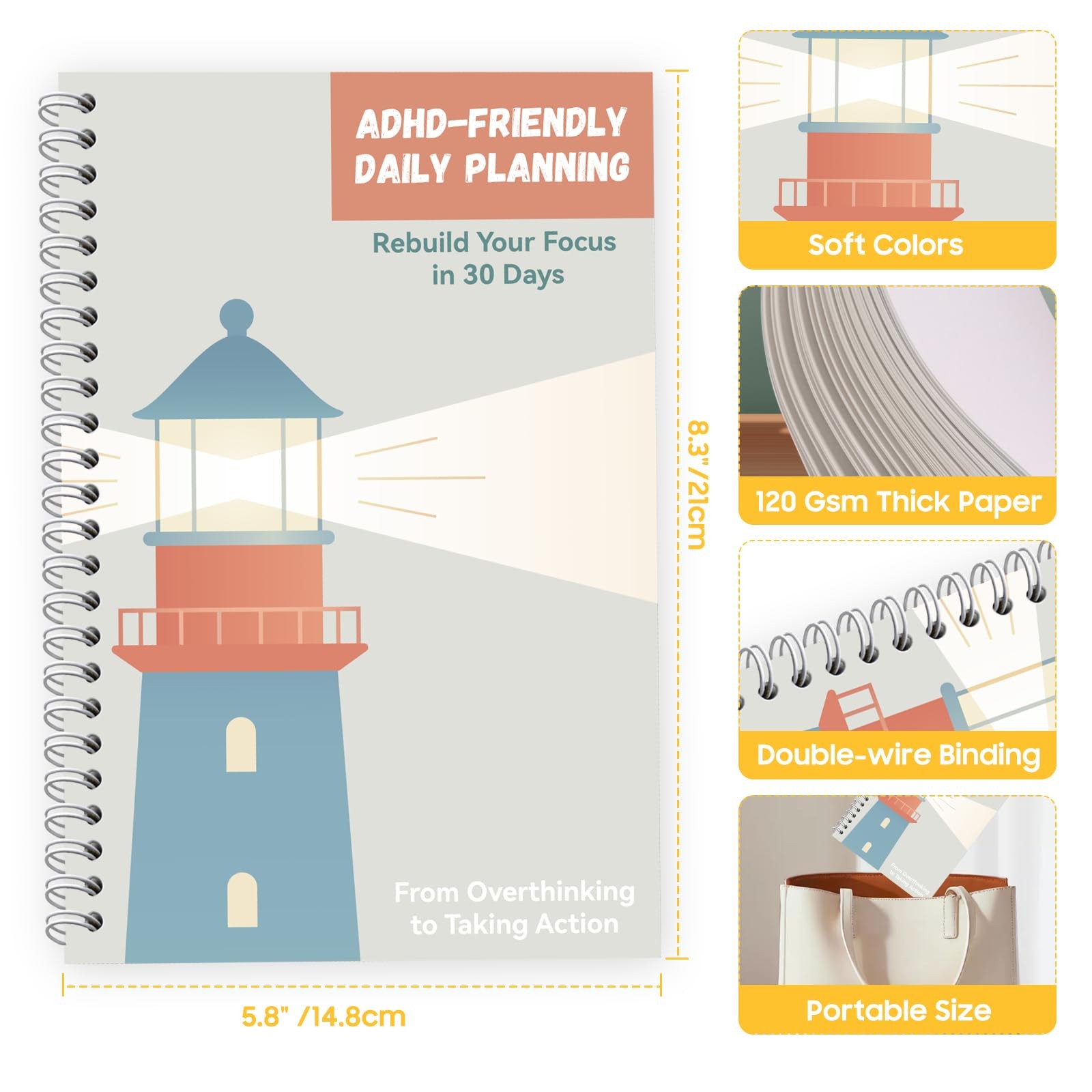Adhd Planner For Adults And Teens, Undated Daily Spiral Planner With Brain Dump