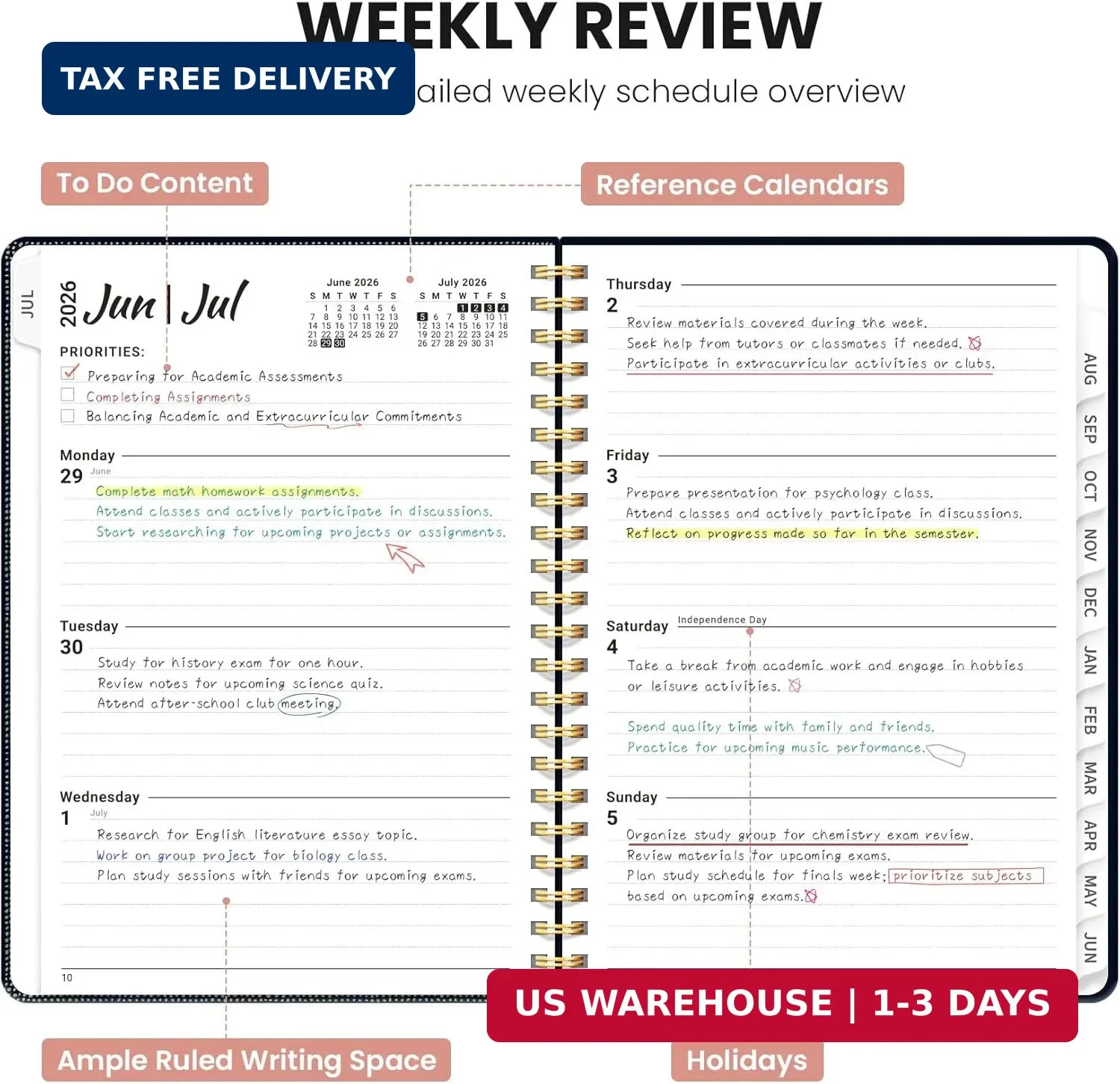 Planner 2026-2027, Academic Planner Weekly and Monthly, Jul 2026 – Jun 2027, Spi