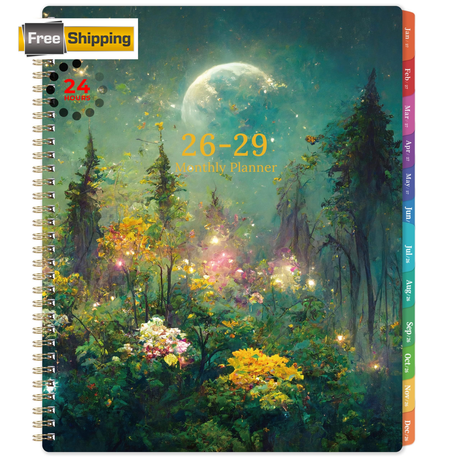 2026-2029 Monthly Planner/Calendar – 9 X 11 inches, Dreaming Moonlight Green