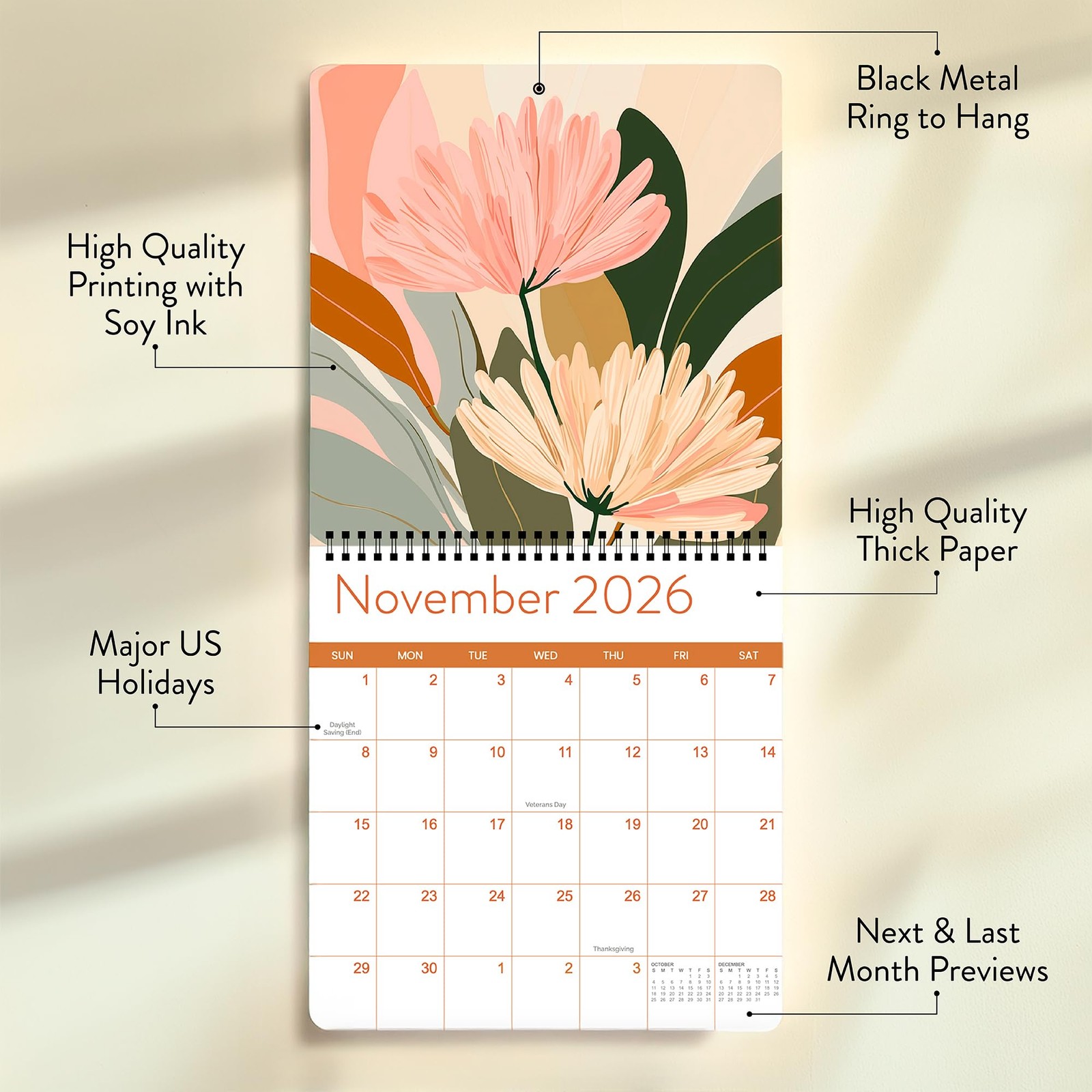 2026 Floral Art Calendar | Modern Deco Flower Wall 2026