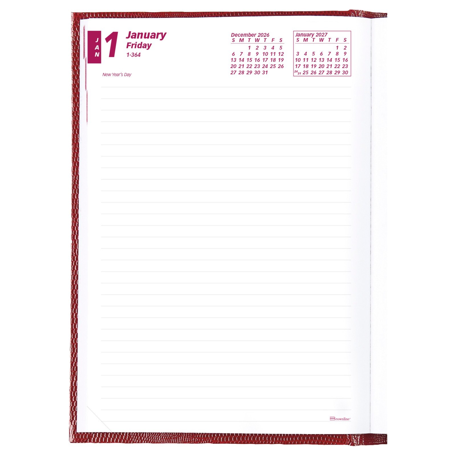 Brownline 2027 CB389.RED Daily Planner Diary, Hard Cover, 8-1/4 x 5-3/4″