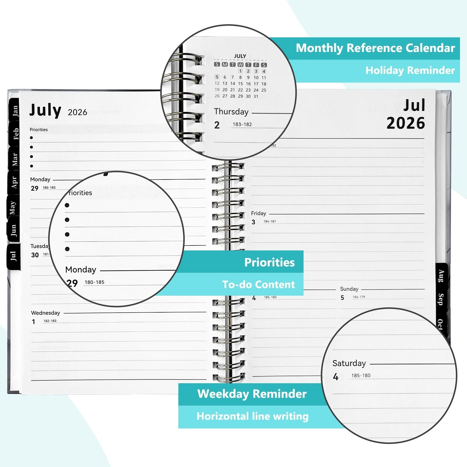 2026 Planner – JAN 2026 – DEC 2026,Calendar Planner 2026,6.4″ x 8.5″ with Tab…