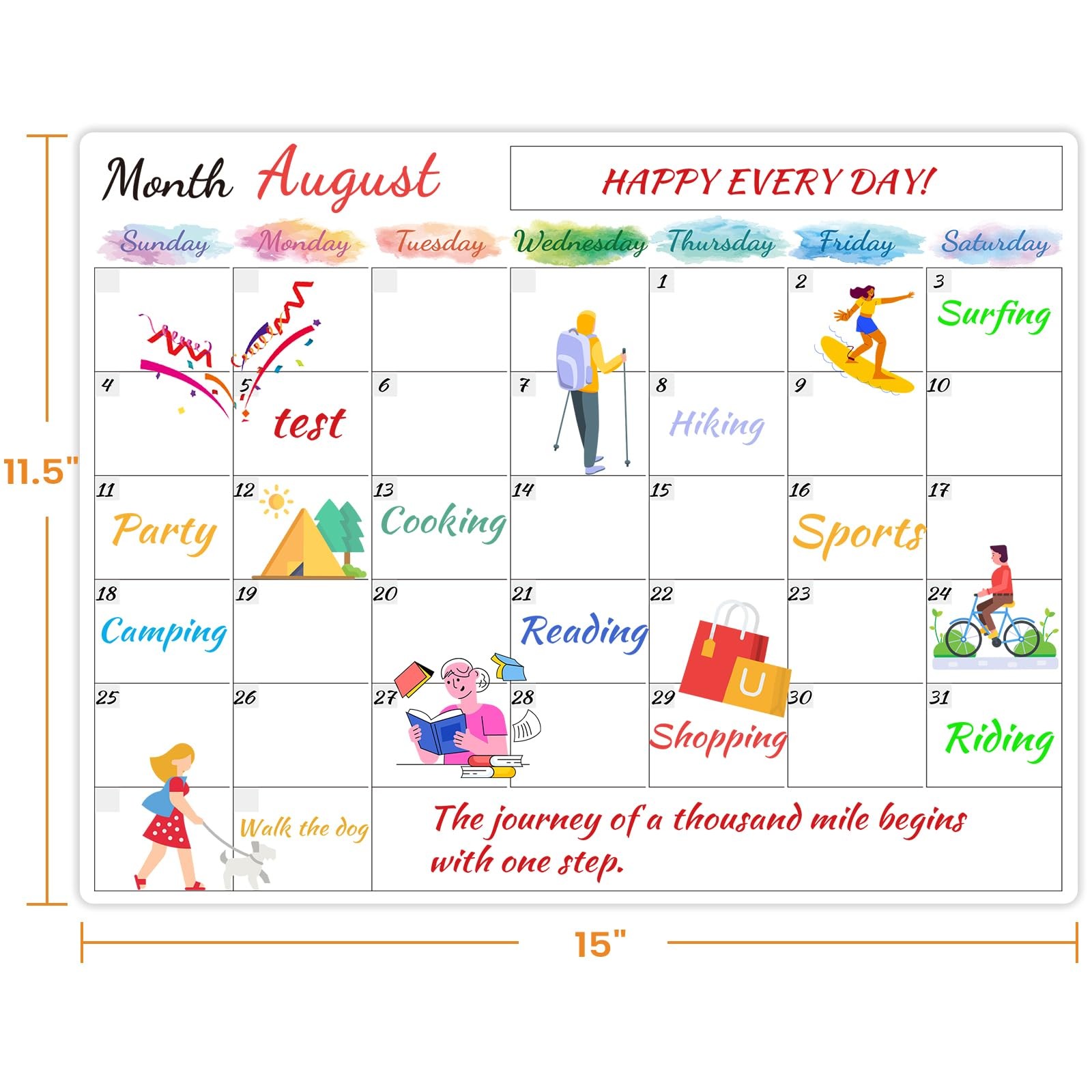 Dry Erase Magnetic Calendar for Refrigerator – 15″x 11.5″ 15″ x 11.5″, White