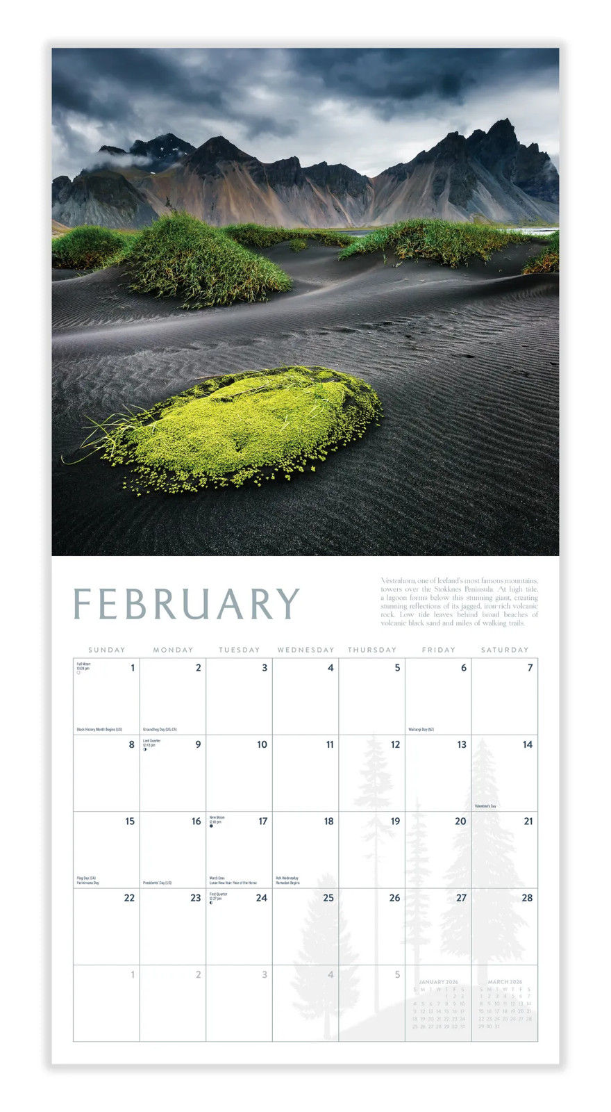 Mountains Calendar 2026 | 12″ x 24″ 12 Month | Marble City Press