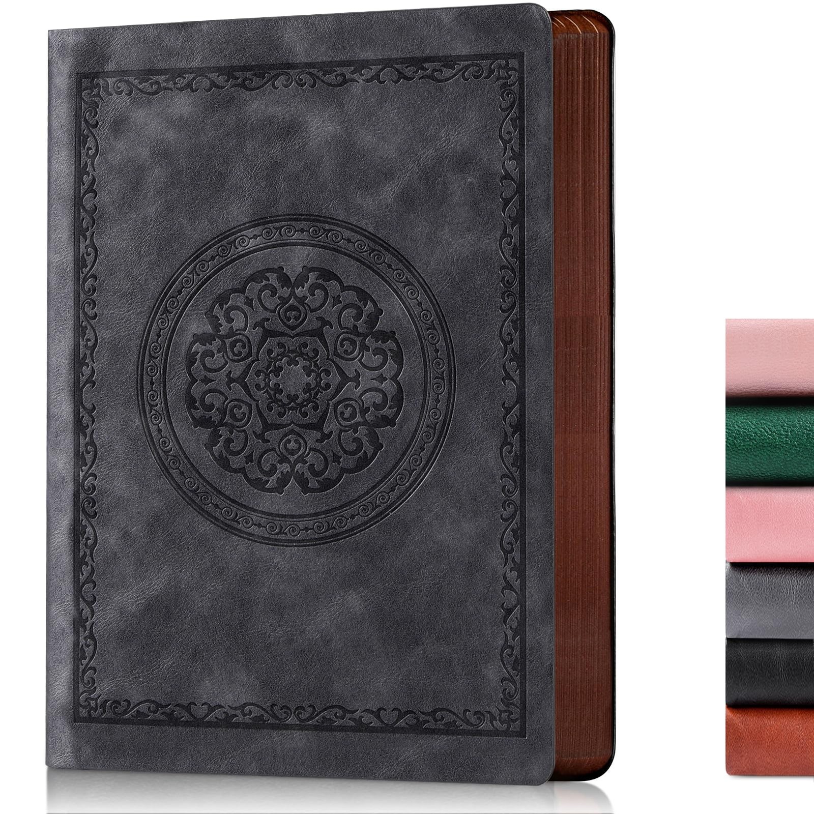 Fetinar 2026 Leather Vintage Journal Notebook,300 Pages,Leather Grey
