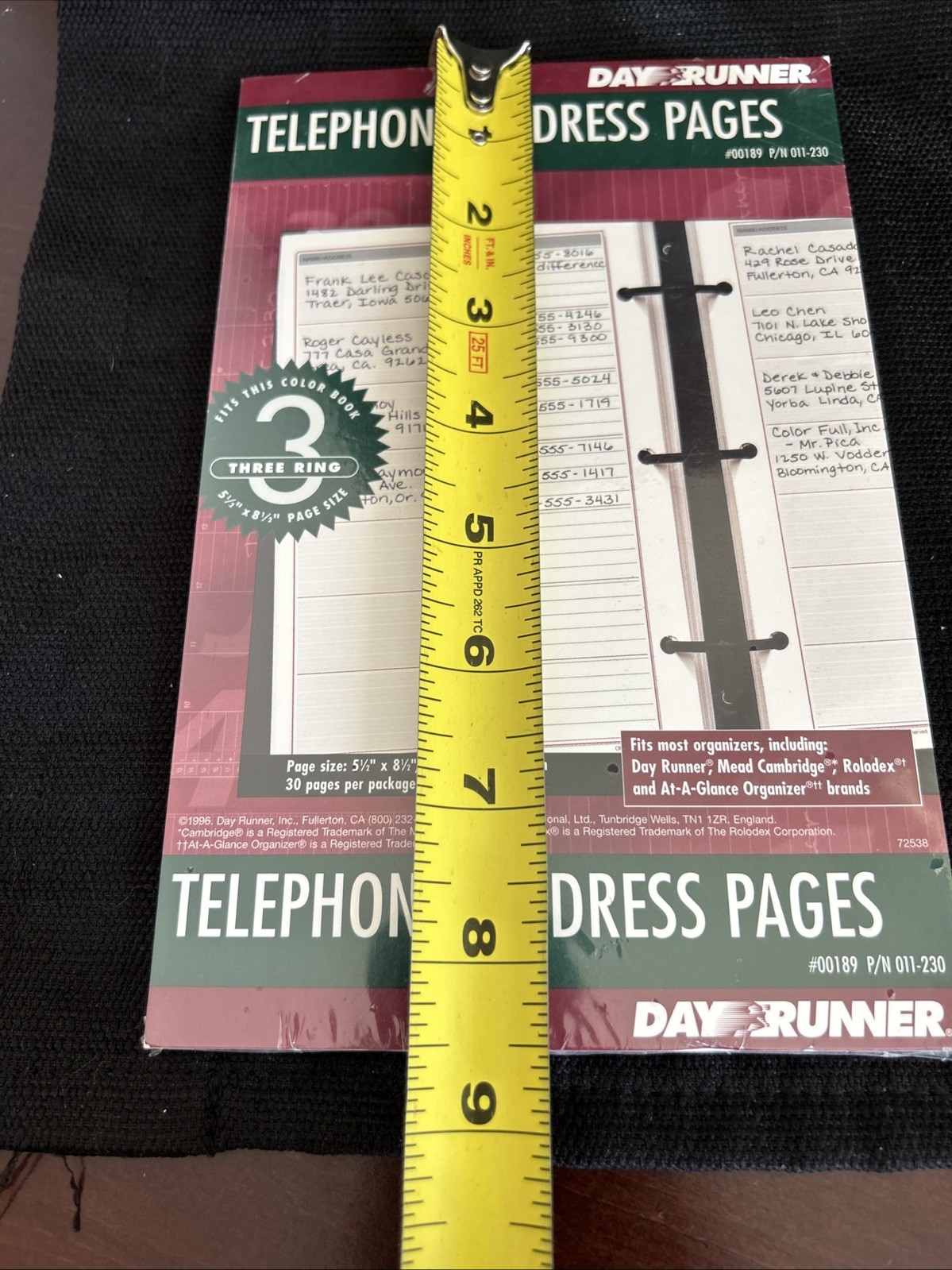 Day Runner Telephone Address Planner Refill Pages 30 Pages 3 Ring 5.5 x 8.5 1996