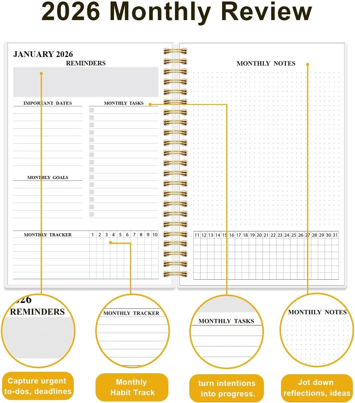 Chic A5 2026 Monthly Planner with Holiday Markers – Inner Pocket & Elastic Band